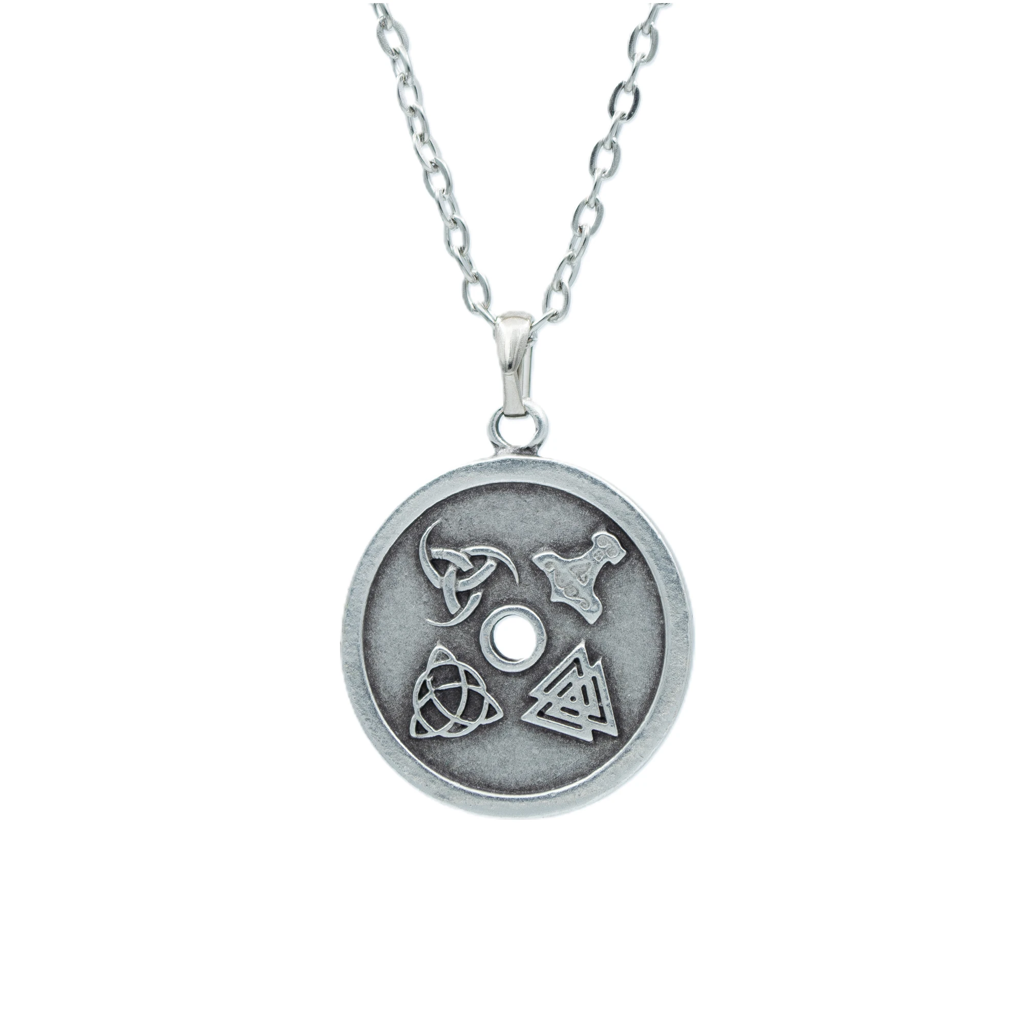 Vegvisir Pusula - Viking Sembol Kolye - Gümüş ( Silver ) Renk - 60 cm Düz Ezme Zincir Kolye