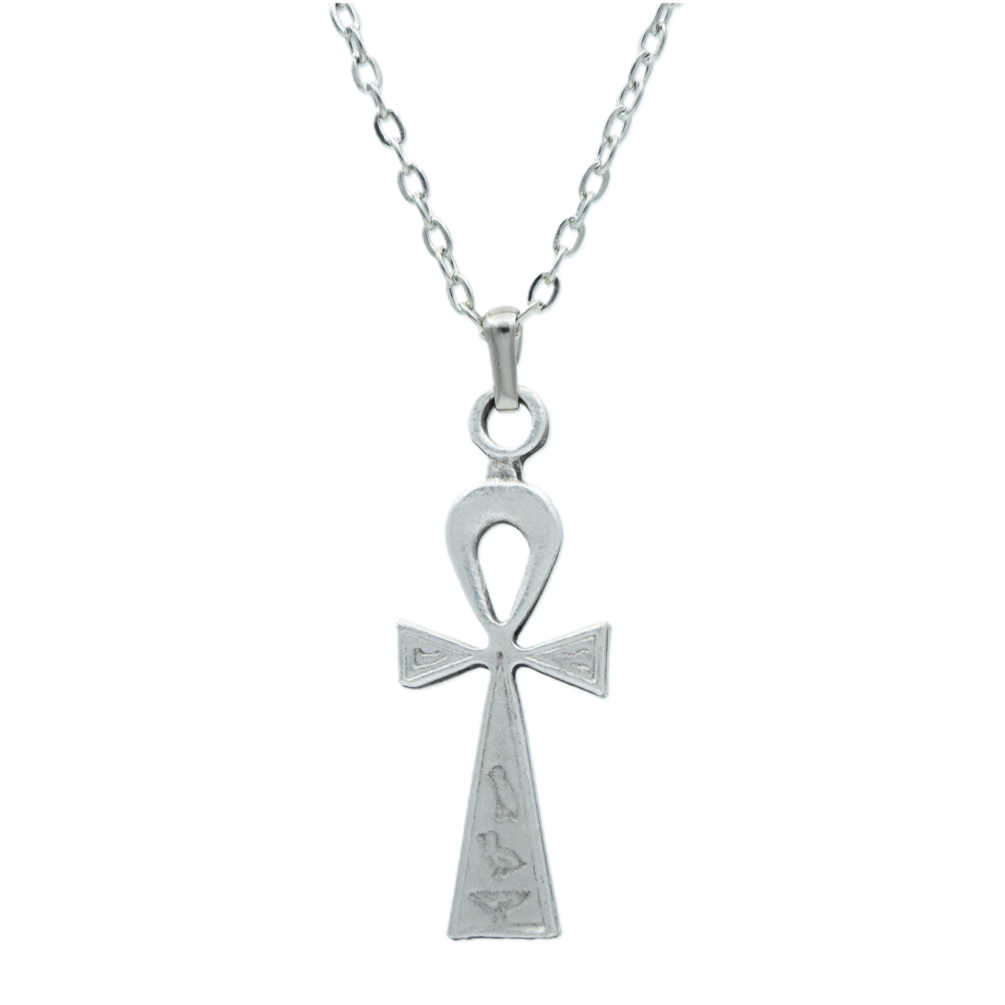 Ankh Sembolü - Nil'in Anahtarı Kolye - Gümüş ( Silver ) Renk - 60 cm Düz Ezme Zincir Kolye