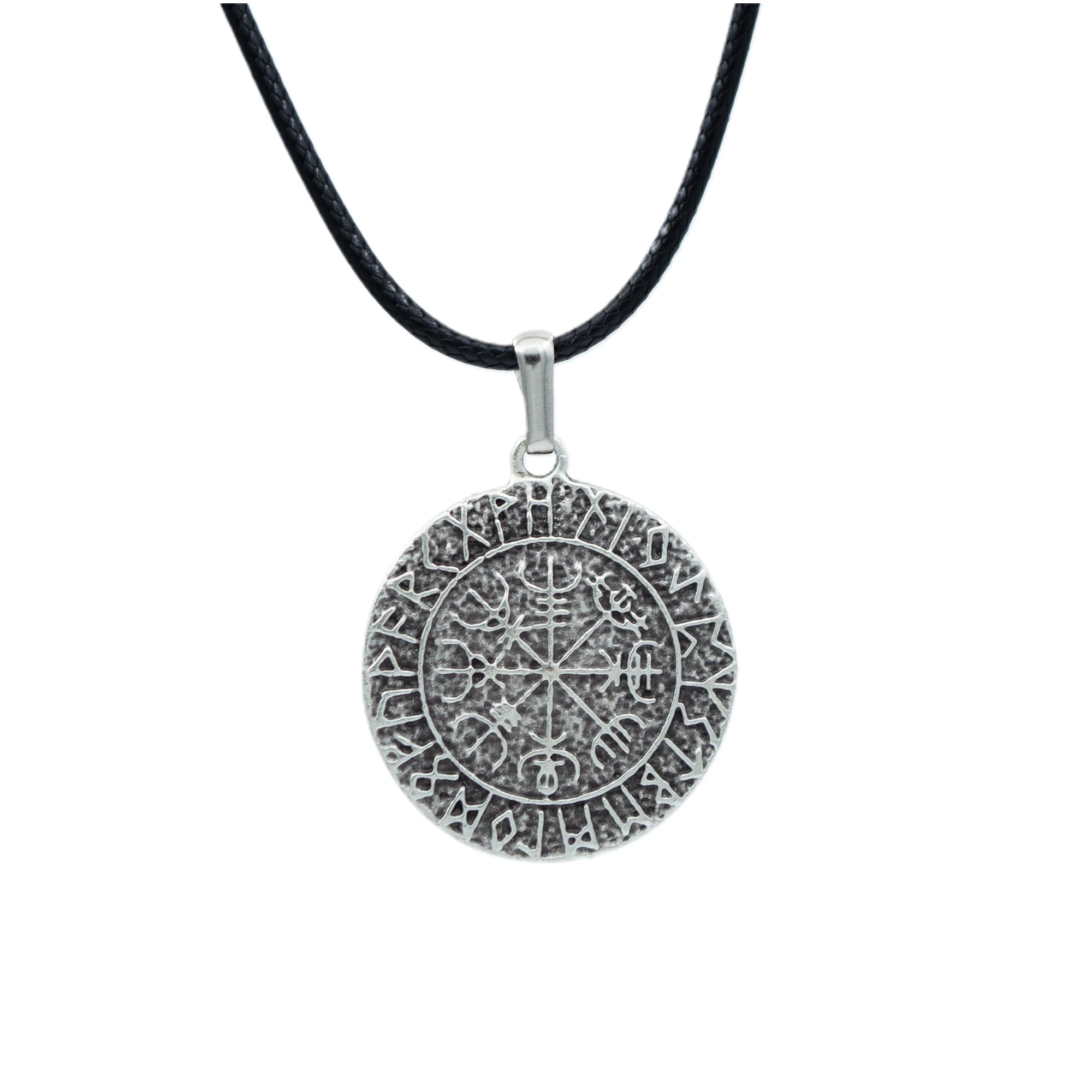 Vegvisir Viking Pusula Kolye - Gümüş ( Silver ) Renk - 60 cm Deri İp Kolye