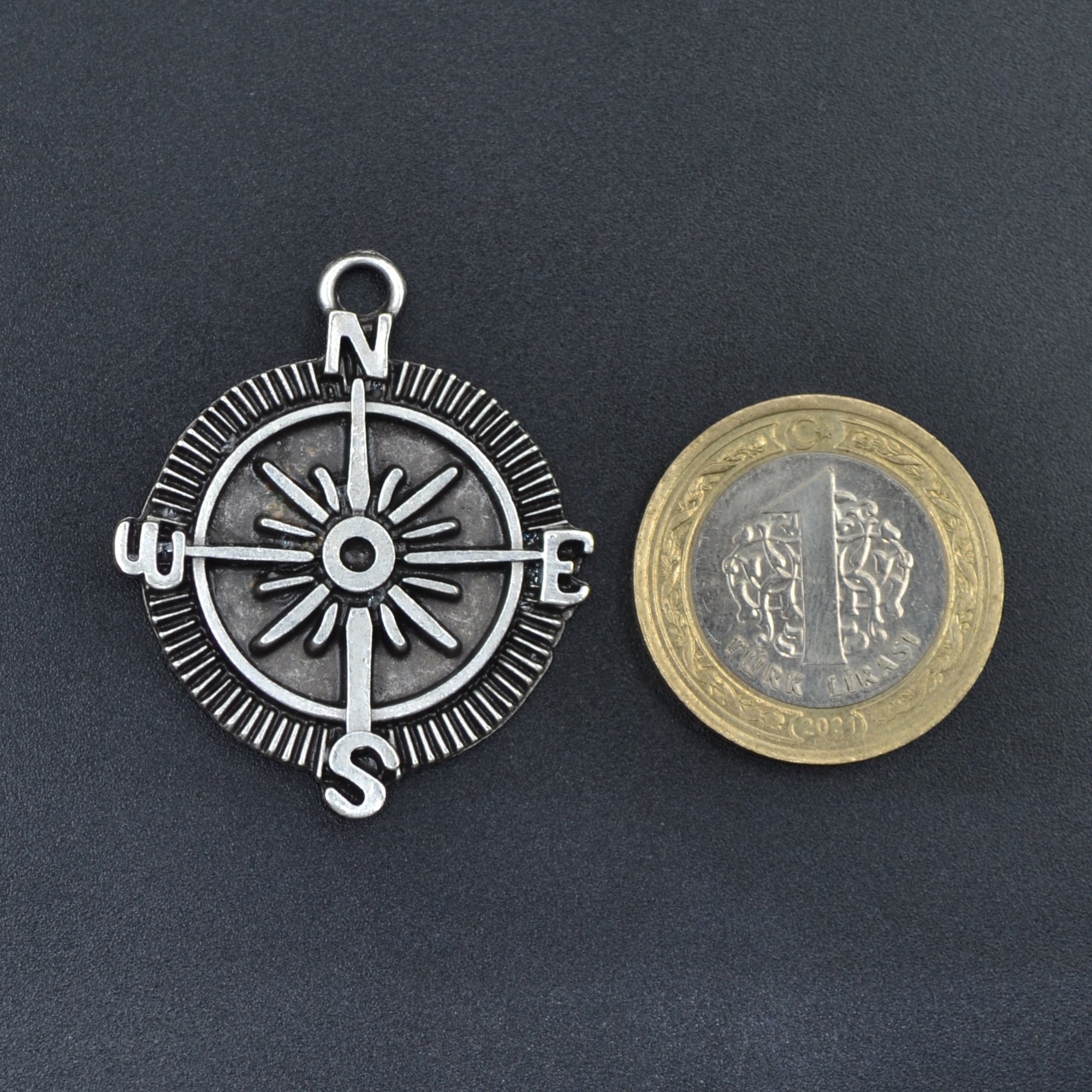 Pusula Kolye - Gümüş ( Silver ) Renk - 60 cm Düz Ezme Zincir Kolye
