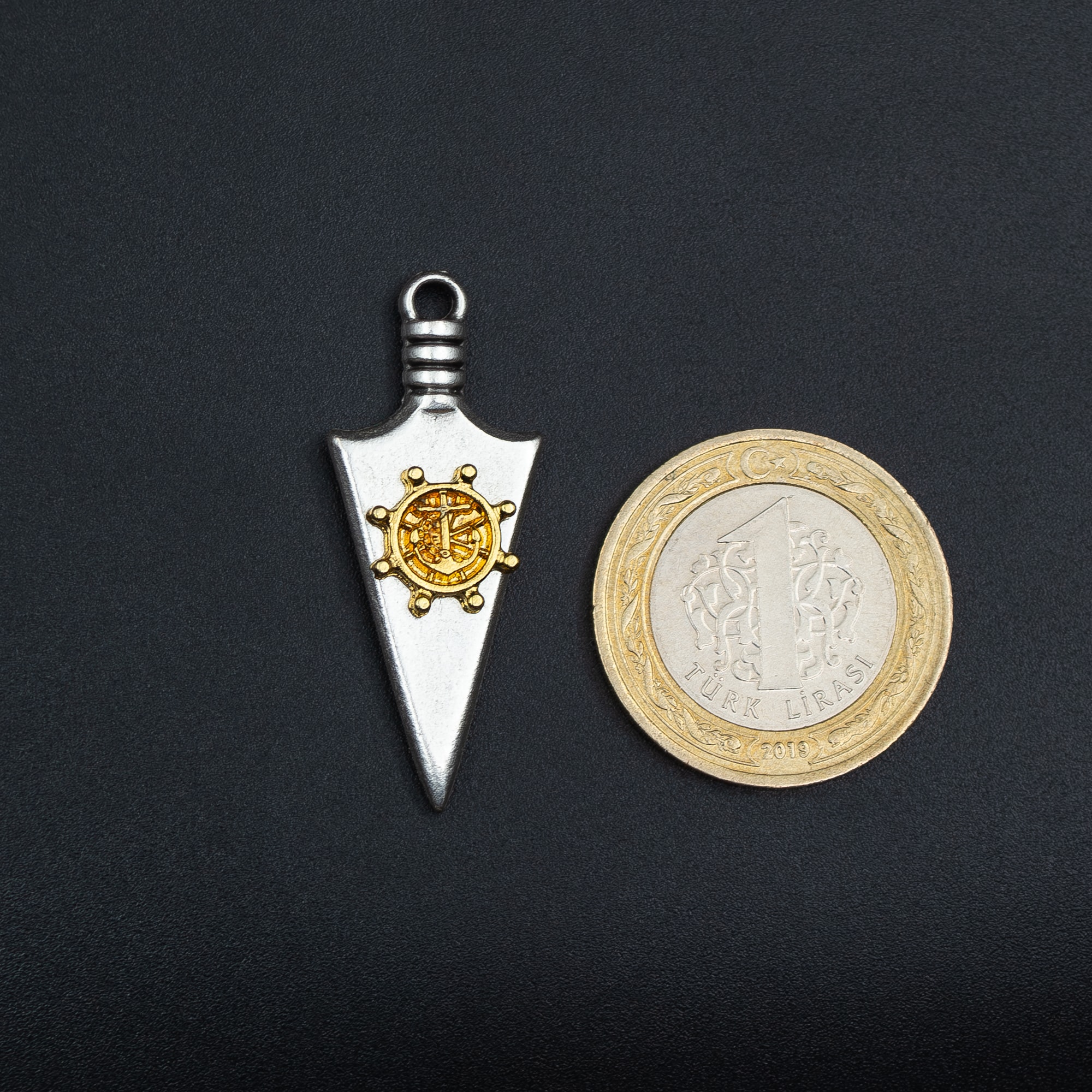 Ok Ucu Dümen Detaylı Kolye - Gümüş ( Silver ) Renk - 60 cm Düz Ezme Zincir Kolye