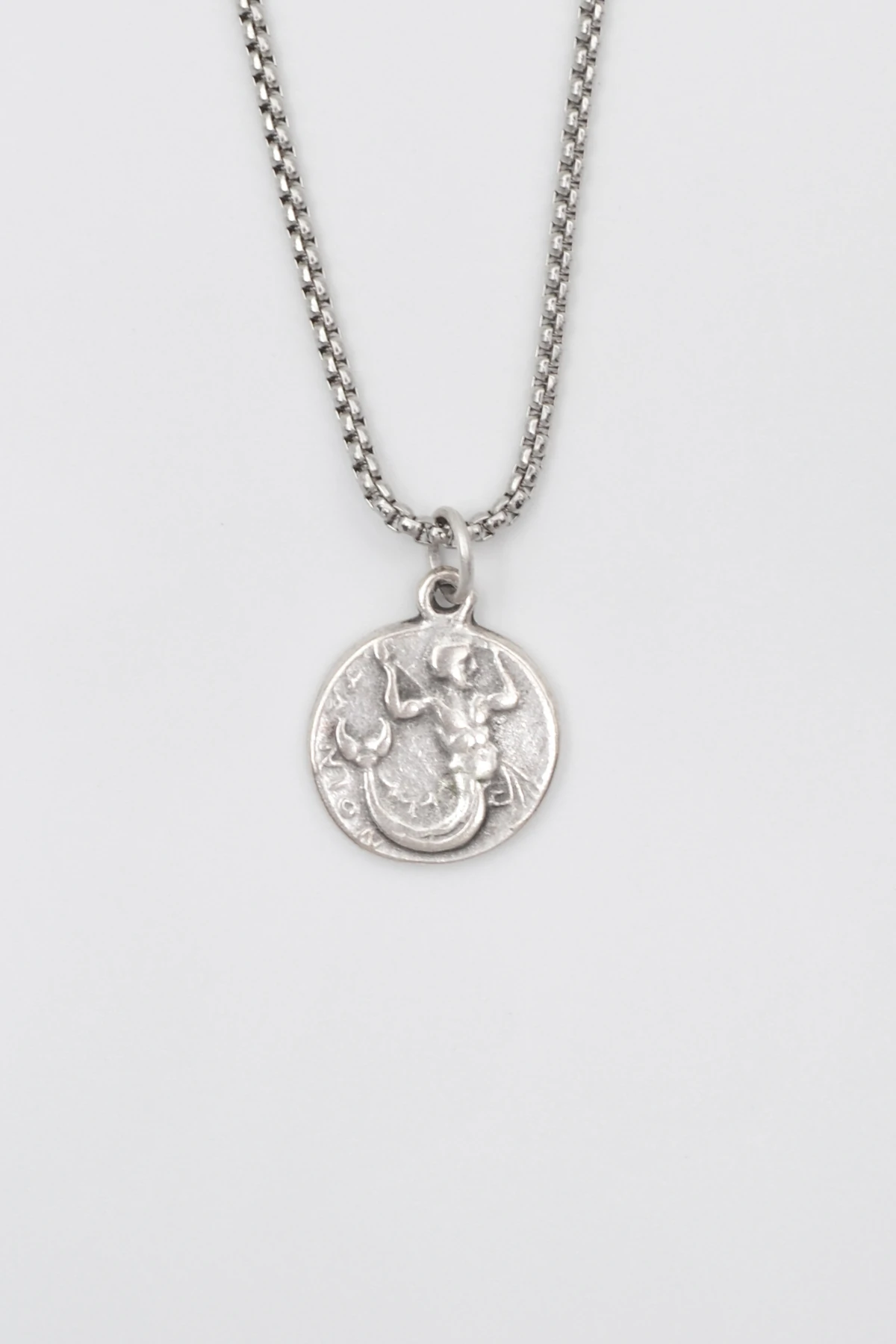 Antik Yunan Sikke Örme Zincir Kolye - Antik Gümüş Kaplama - Kadın Erkek - 60 cm