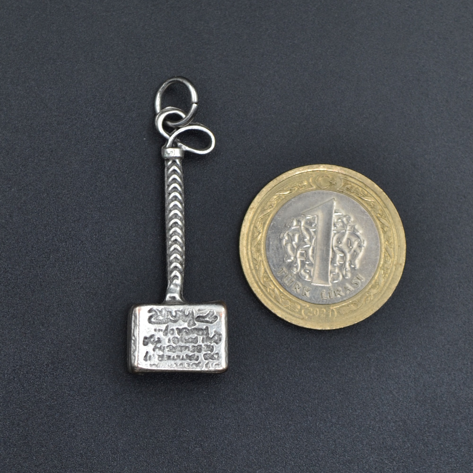 Thor Çekiç Kolye - Gümüş ( Silver ) Renk - 60 cm Deri İp Kolye