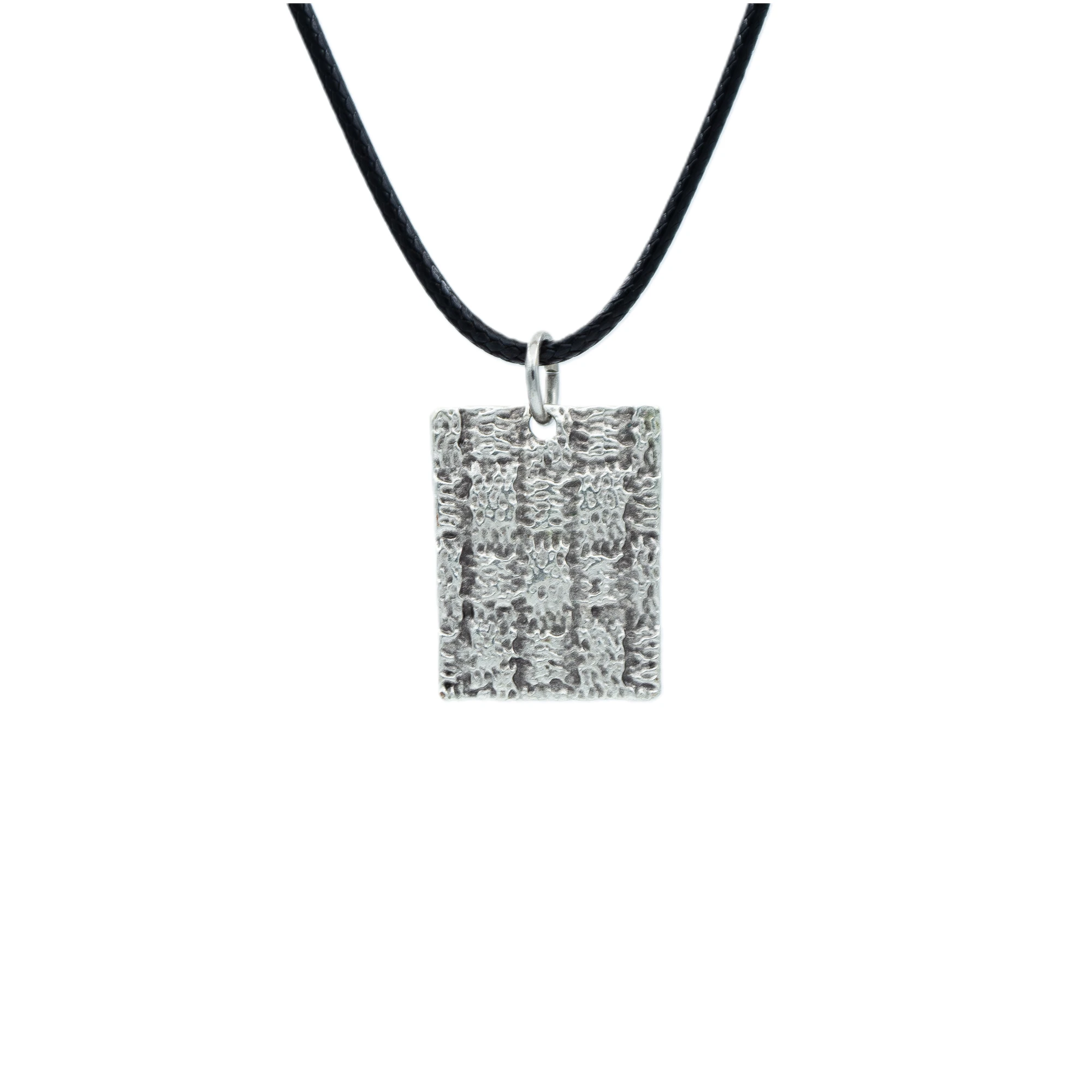 Trend Plaka Kolye - Gümüş ( Silver ) Renk - 60 cm Deri İp Kolye