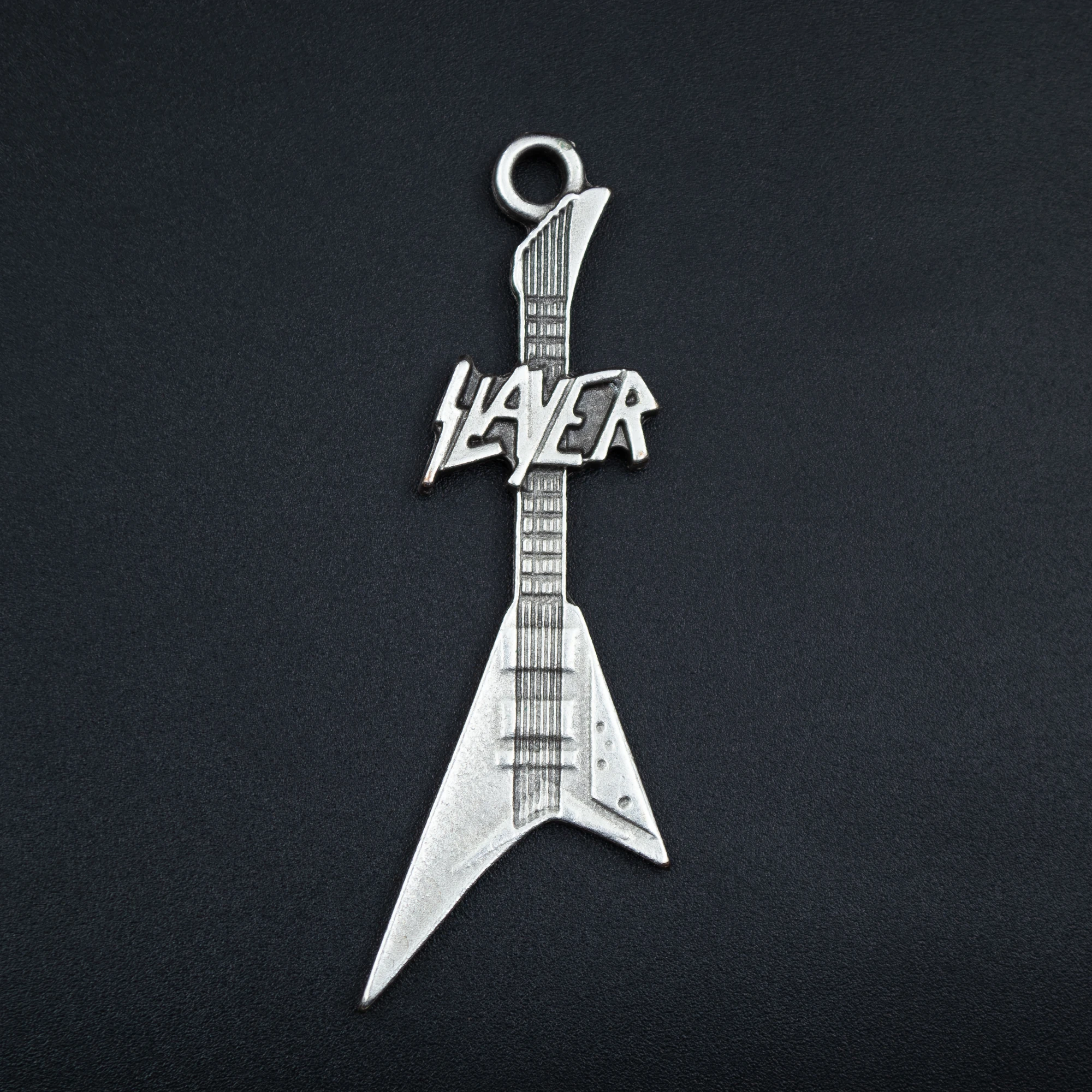 Slayer Elektro Gitar Kolye - Gümüş ( Silver ) Renk - 60 cm Düz Ezme Zincir Kolye