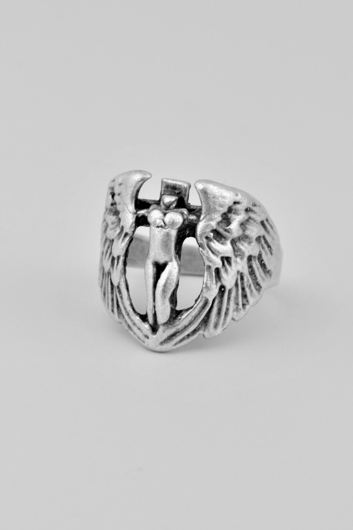 Kanatlı Kadın Melek Gümüş Kaplama Ayarlamalı Kadın Erkek Yüzük