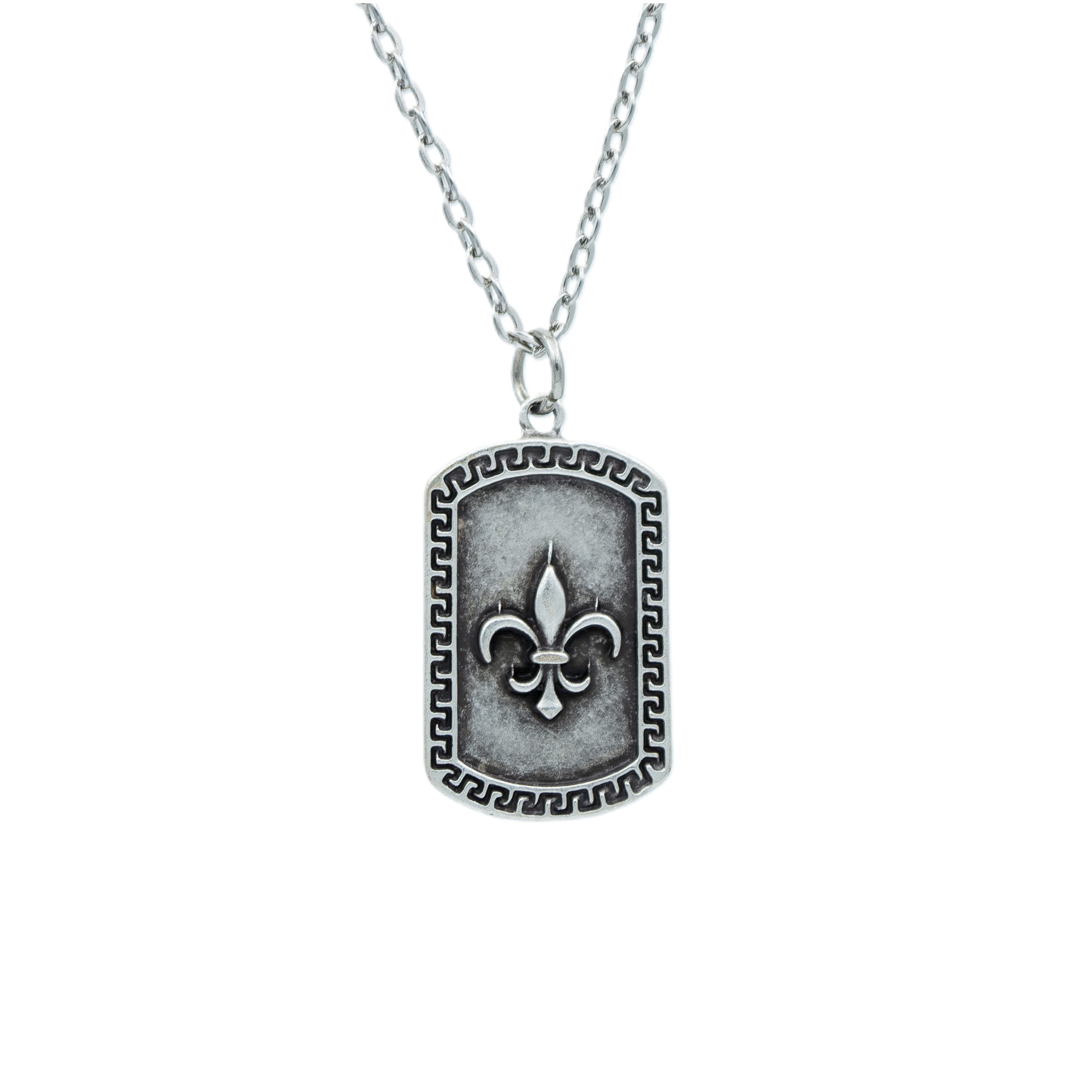 Fleur-de-lis Zambak Künye Kolye - Gümüş ( Silver ) Renk - 60 cm Düz Ezme Zincir Kolye