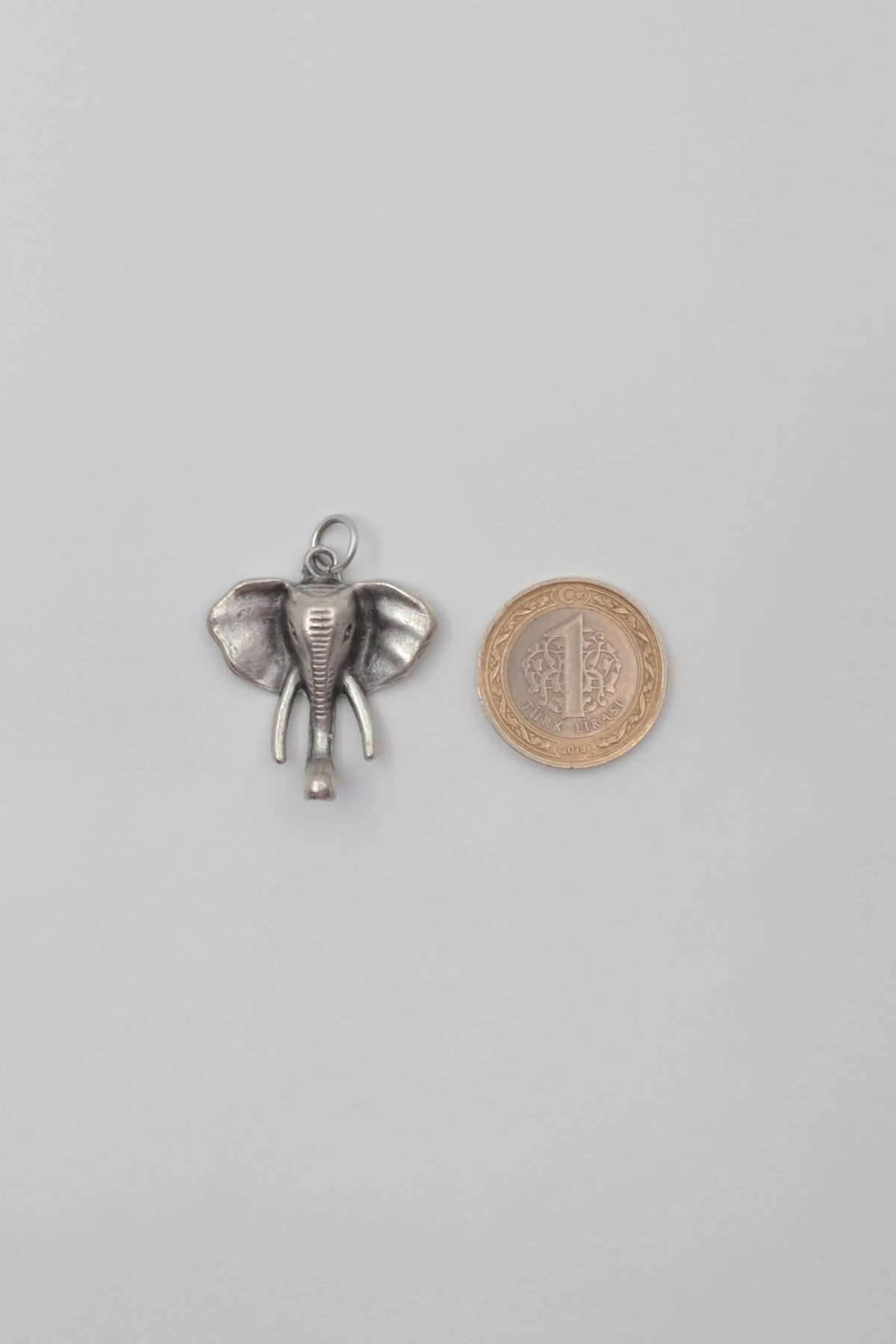 Fil Kafası KolyeSiyah Deri İp Kolye - Antik Gümüş Kaplama - Kadın Erkek - 60 cm