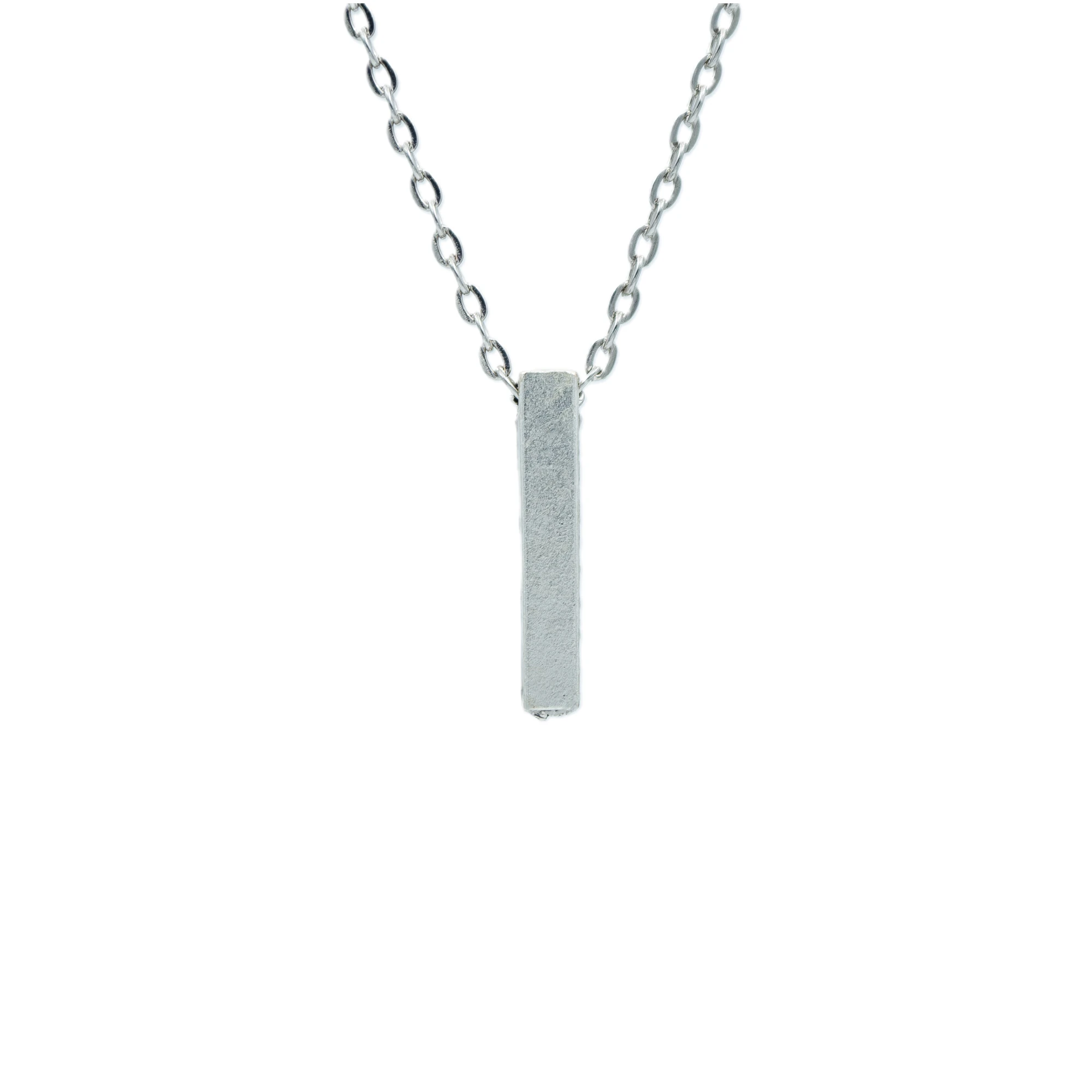 Kısa Çubuk - Prizma Kolye - Gümüş ( Silver ) Renk - 60 cm Düz Ezme Zincir Kolye