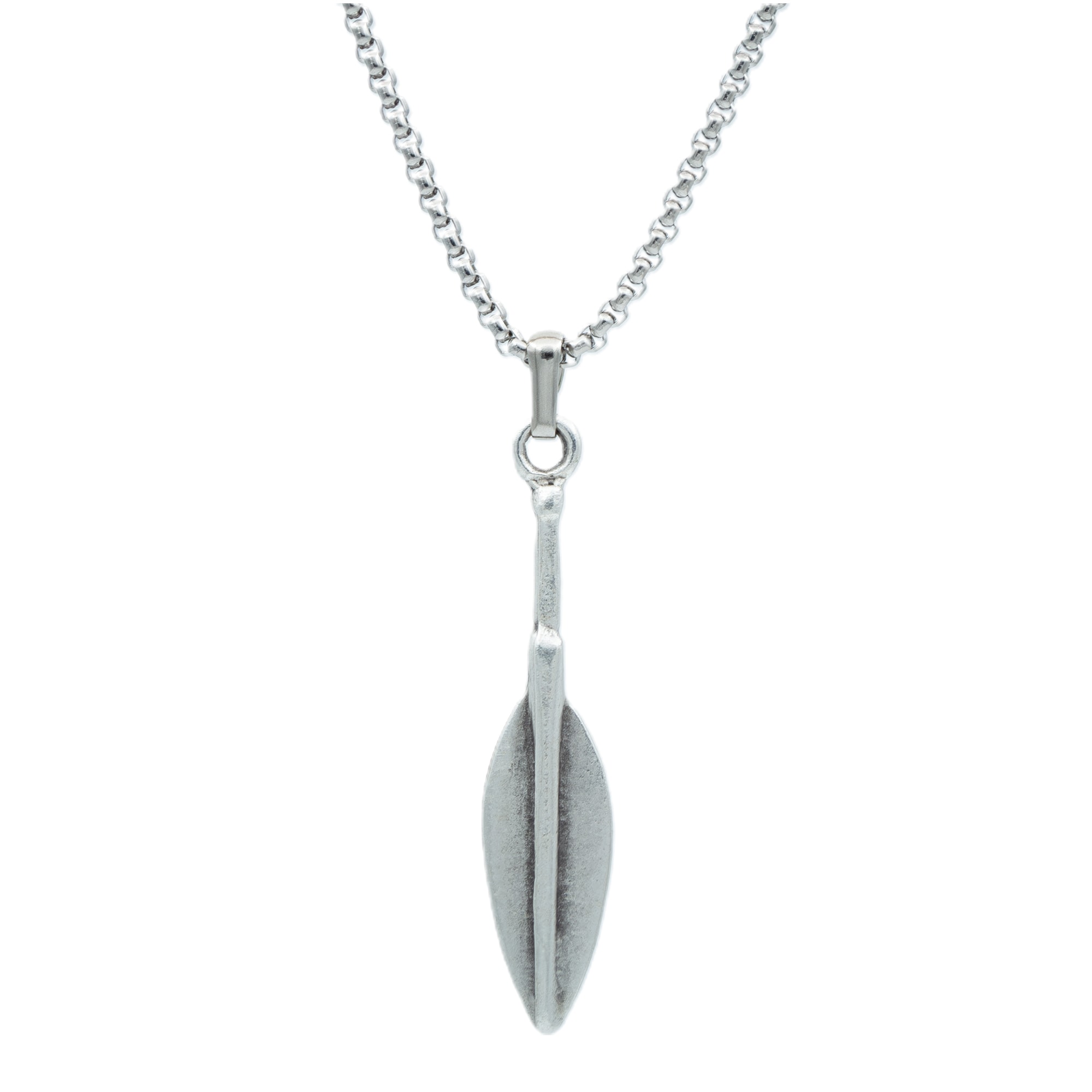 Mızrak Ucu Şeklinde Kolye - Gümüş ( Silver ) Renk - 60 cm Örme Zincir Kolye