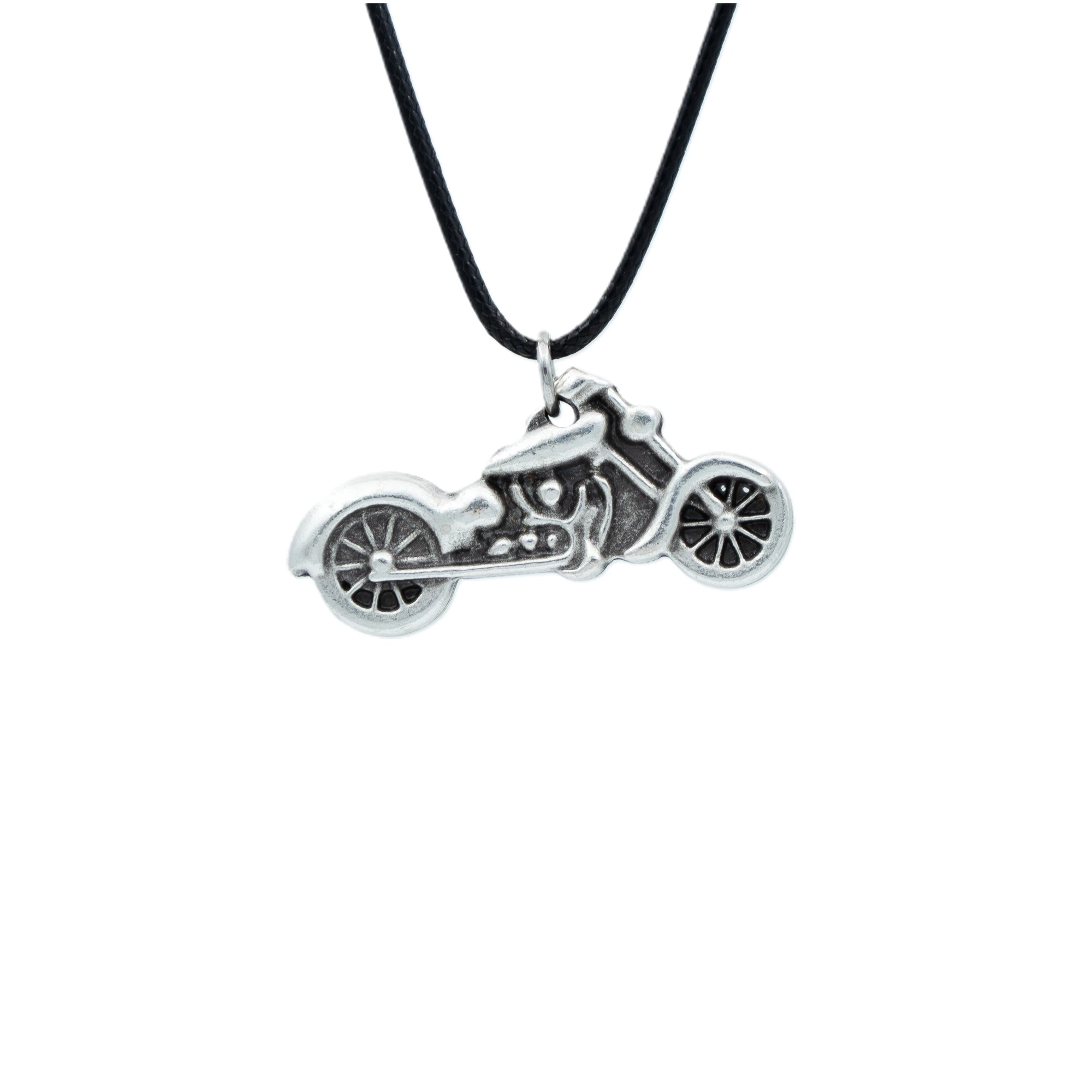 Chopper Motor Kolye - Gümüş ( Silver ) Renk - 60 cm Deri İp Kolye