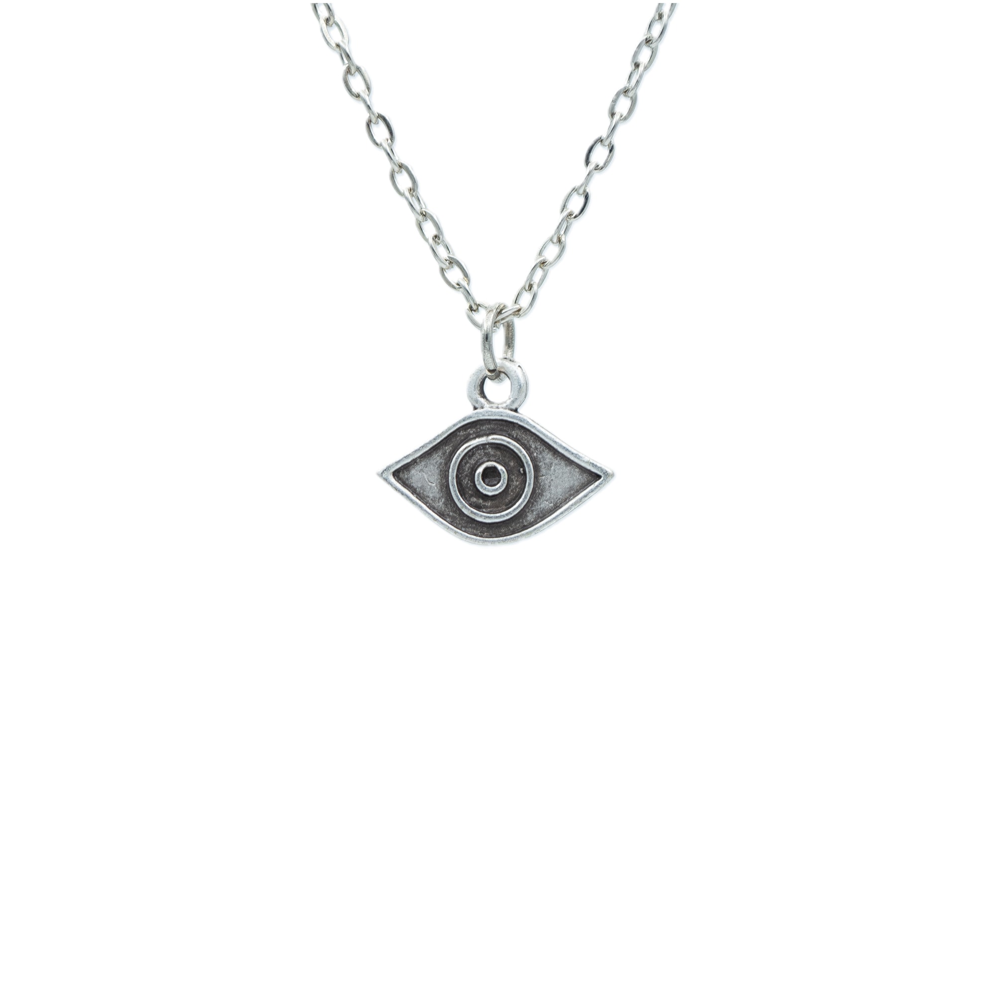 Minimal Göz Kolye - Gümüş ( Silver ) Renk - 60 cm Düz Ezme Zincir Kolye