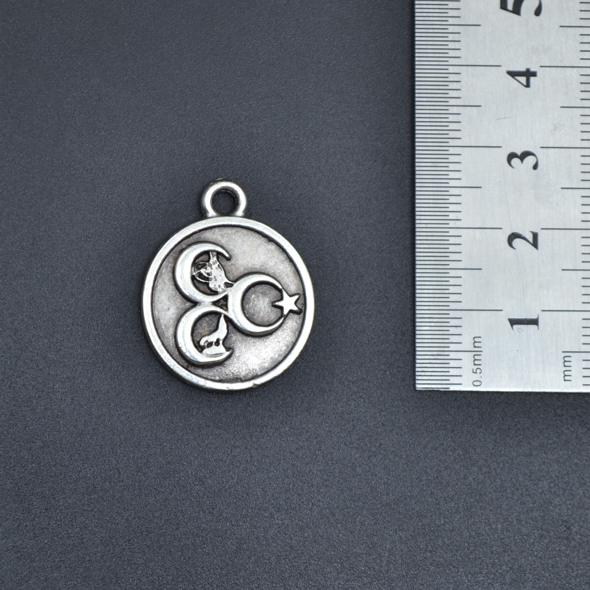 3 Hilal - Ay Yıldız - Kurt- Tuğra Kolye - Gümüş ( Silver ) Renk - 60 cm Deri İp Kolye