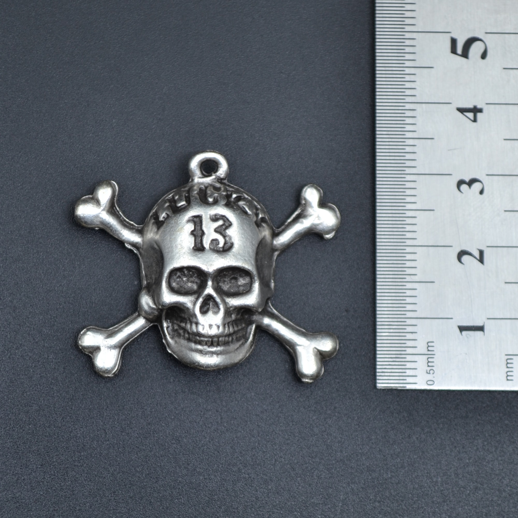 Lucky 13 Kuru Kafa Kolye - Gümüş ( Silver ) Renk - 60 cm Deri İp Kolye
