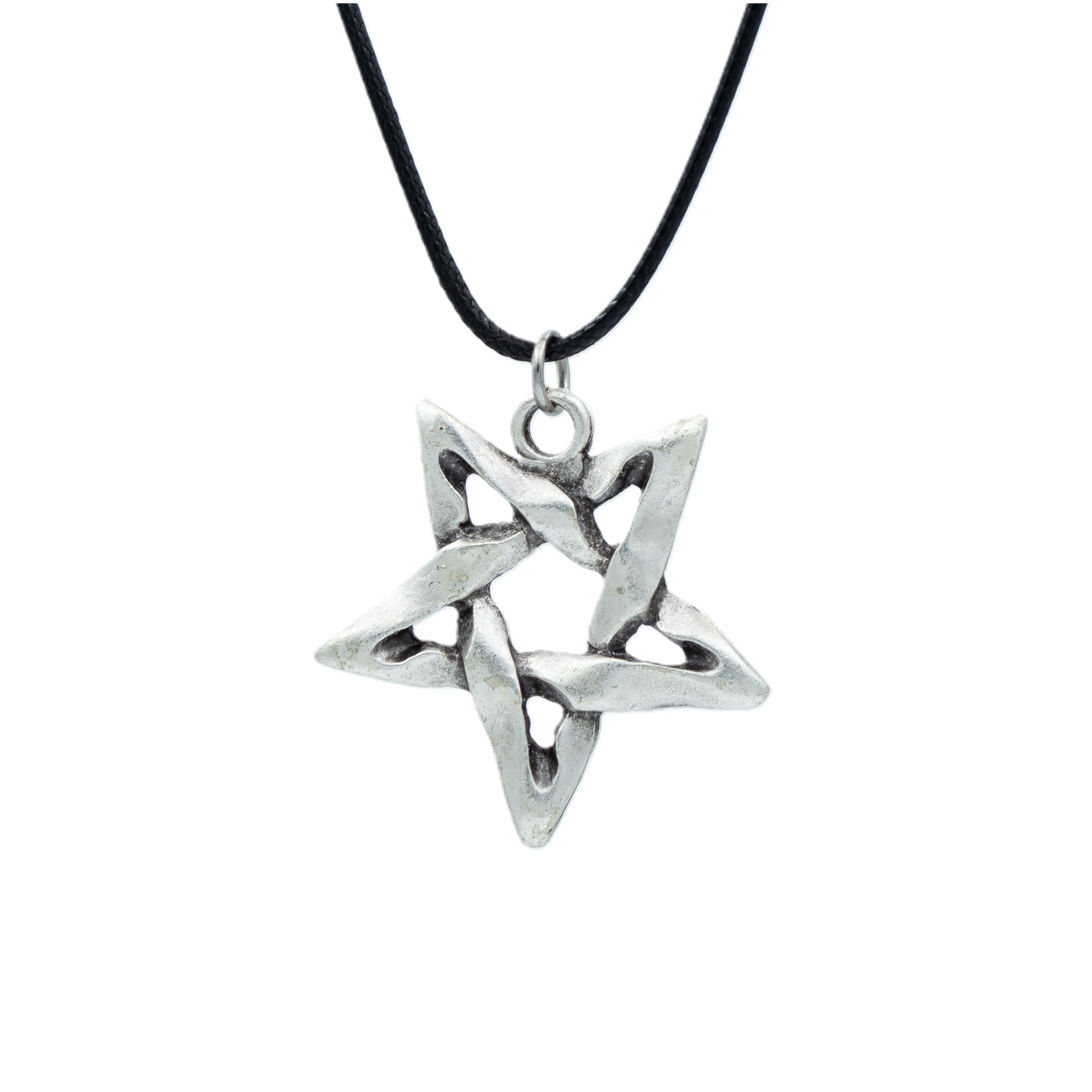 Pentagram Yıldızı Kolye - Gümüş ( Silver ) Renk - 60 cm Deri İp Kolye