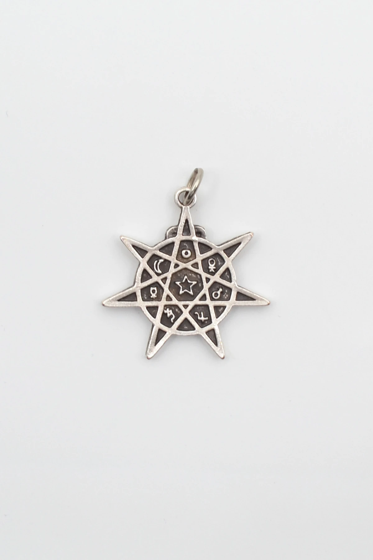 Astroloji 7 Nokta Yıldız Kolye - Gümüş ( Silver ) Renk - 60 cm Deri İp Kolye