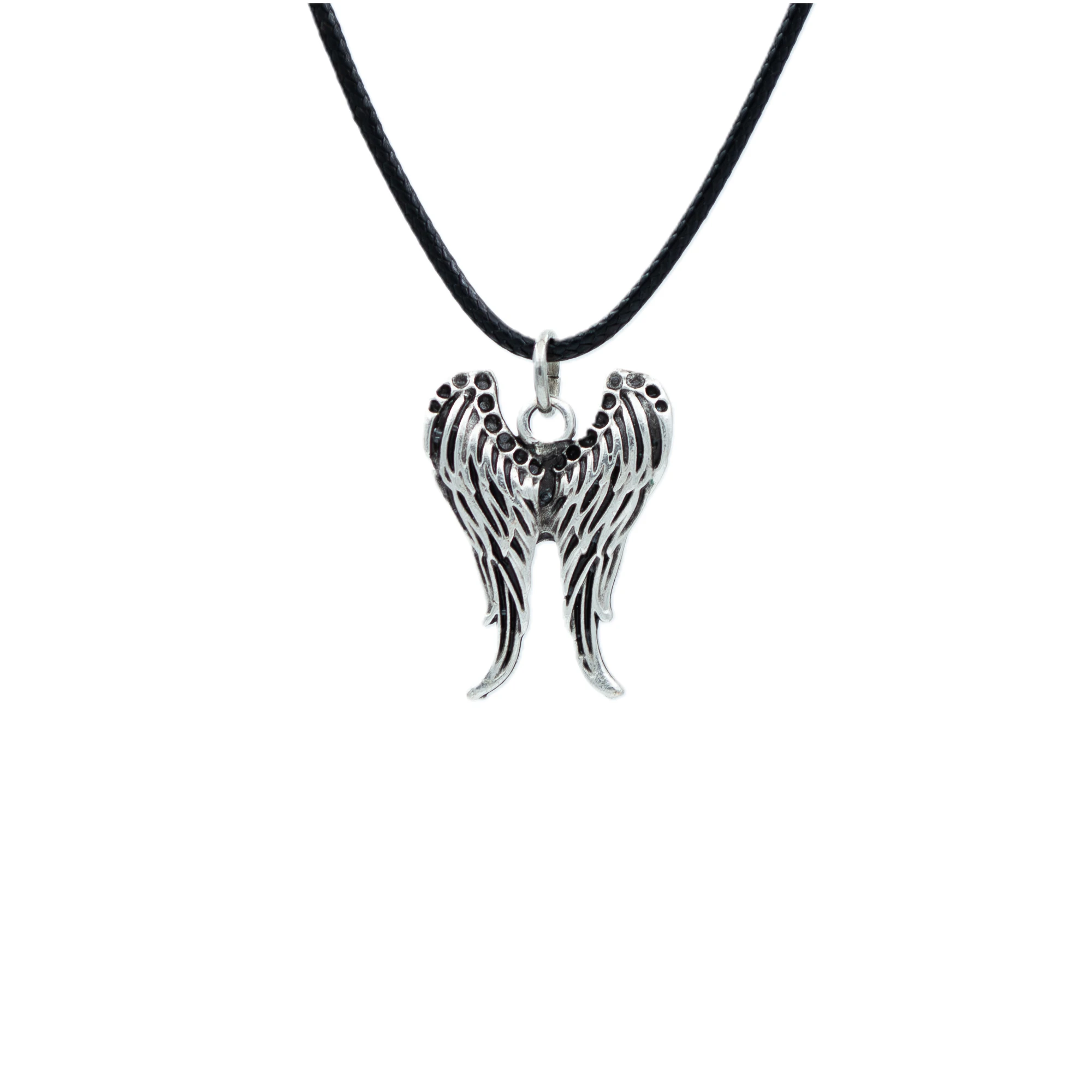 Melek Kanadı Kolye - Gümüş ( Silver ) Renk - 60 cm Deri İp Kolye