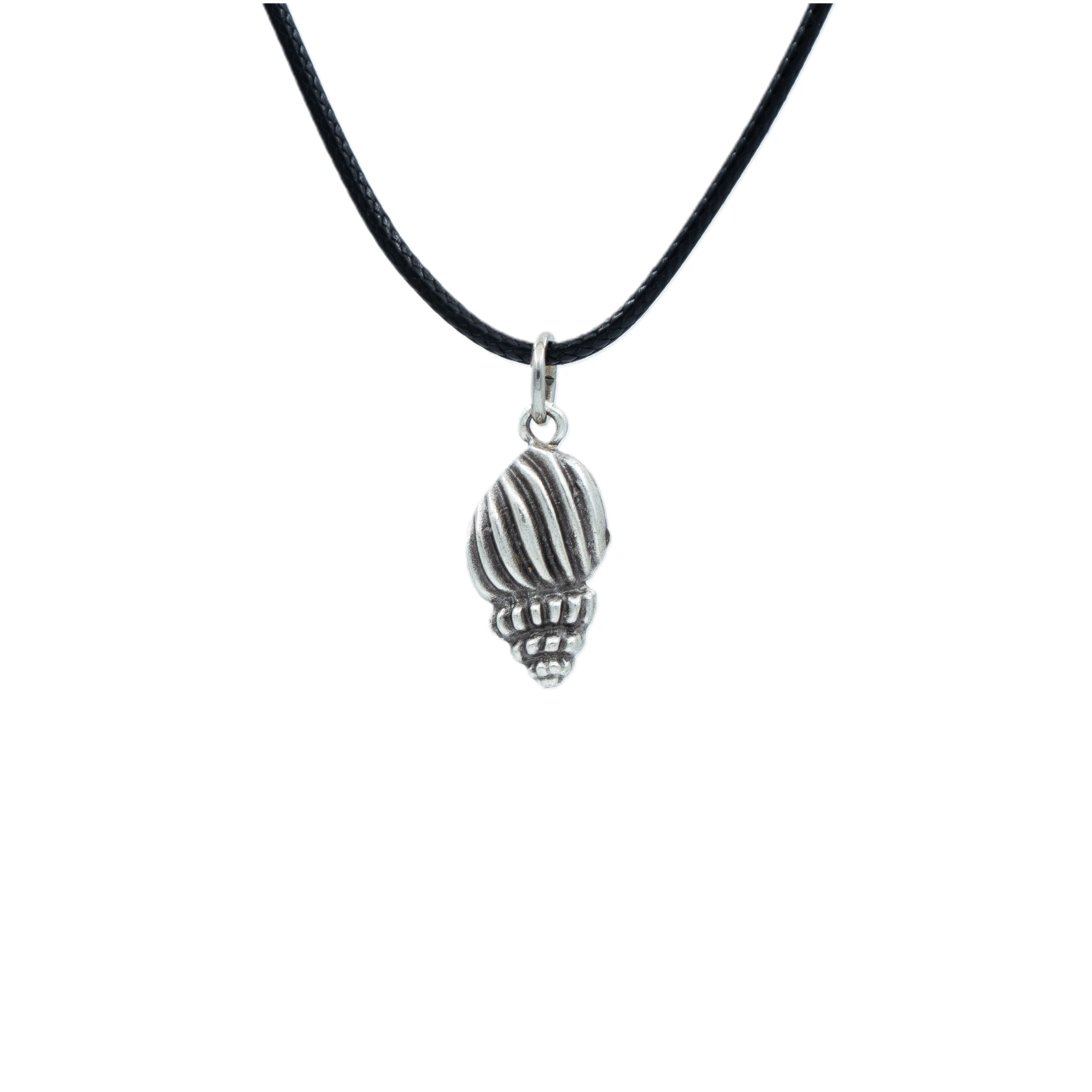 Minimal Deniz Kabuğu Kolye - Gümüş ( Silver ) Renk - 60 cm Deri İp Kolye