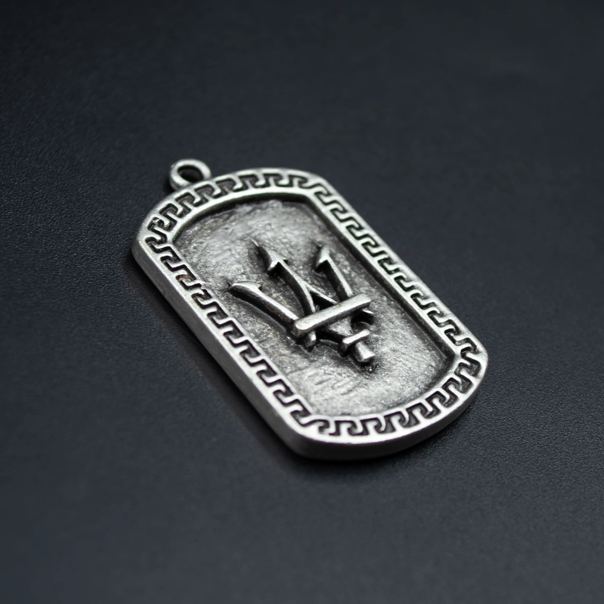 Poseidon - Mızrak Kolye - Gümüş ( Silver ) Renk - 60 cm Deri İp Kolye