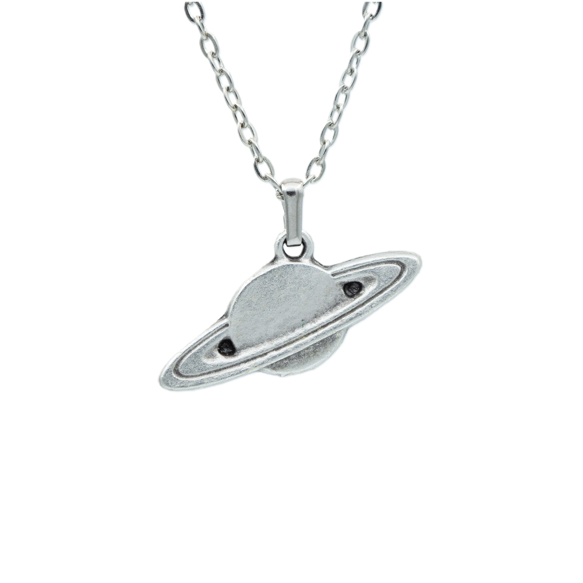 Gezegen - Satürn Kolye - Gümüş ( Silver ) Renk - 60 cm Düz Ezme Zincir Kolye