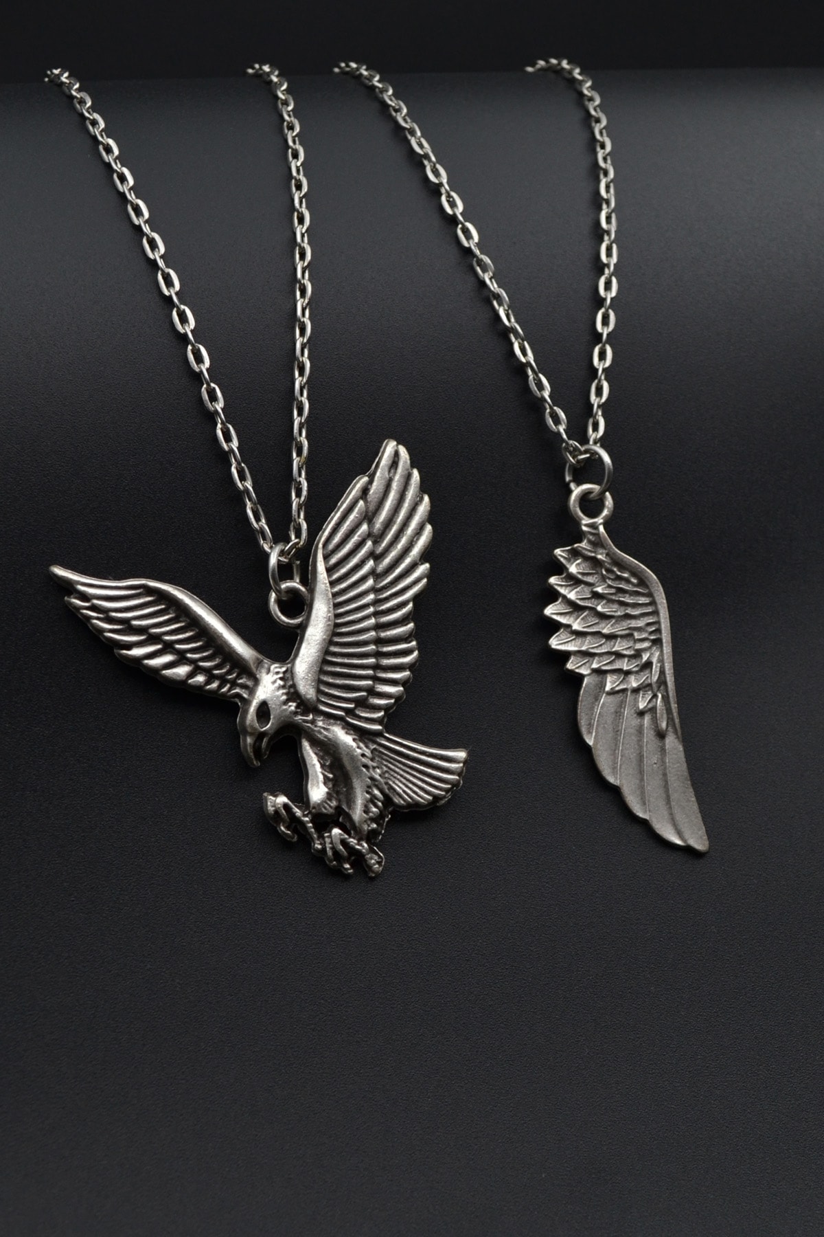 2'li Uçan Kartal - Kartal Melek Kanat Erkek Kadın Kolye Seti