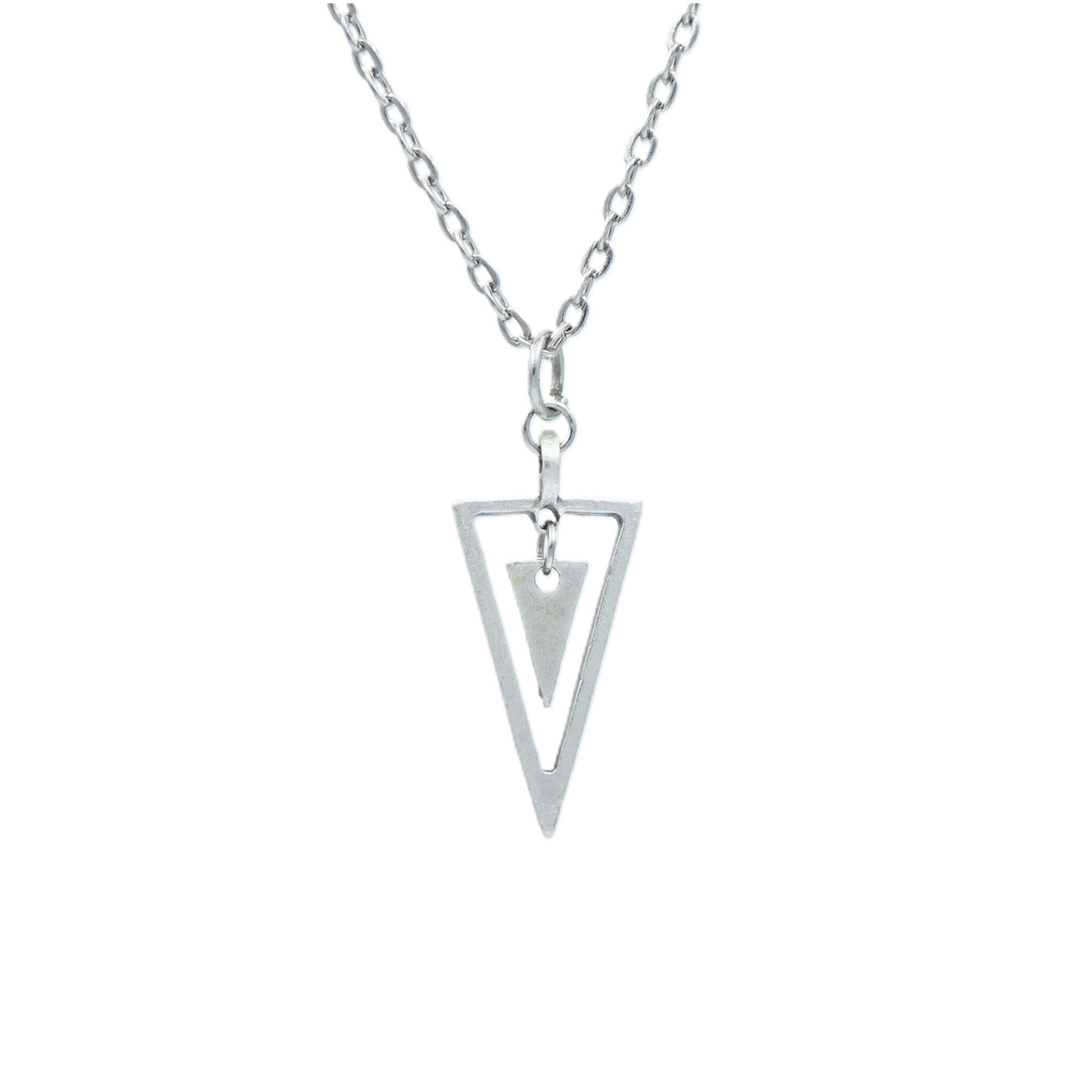 Sallantılı Üçgen Kolye - Gümüş ( Silver ) Renk - 60 cm Düz Ezme Zincir Kolye