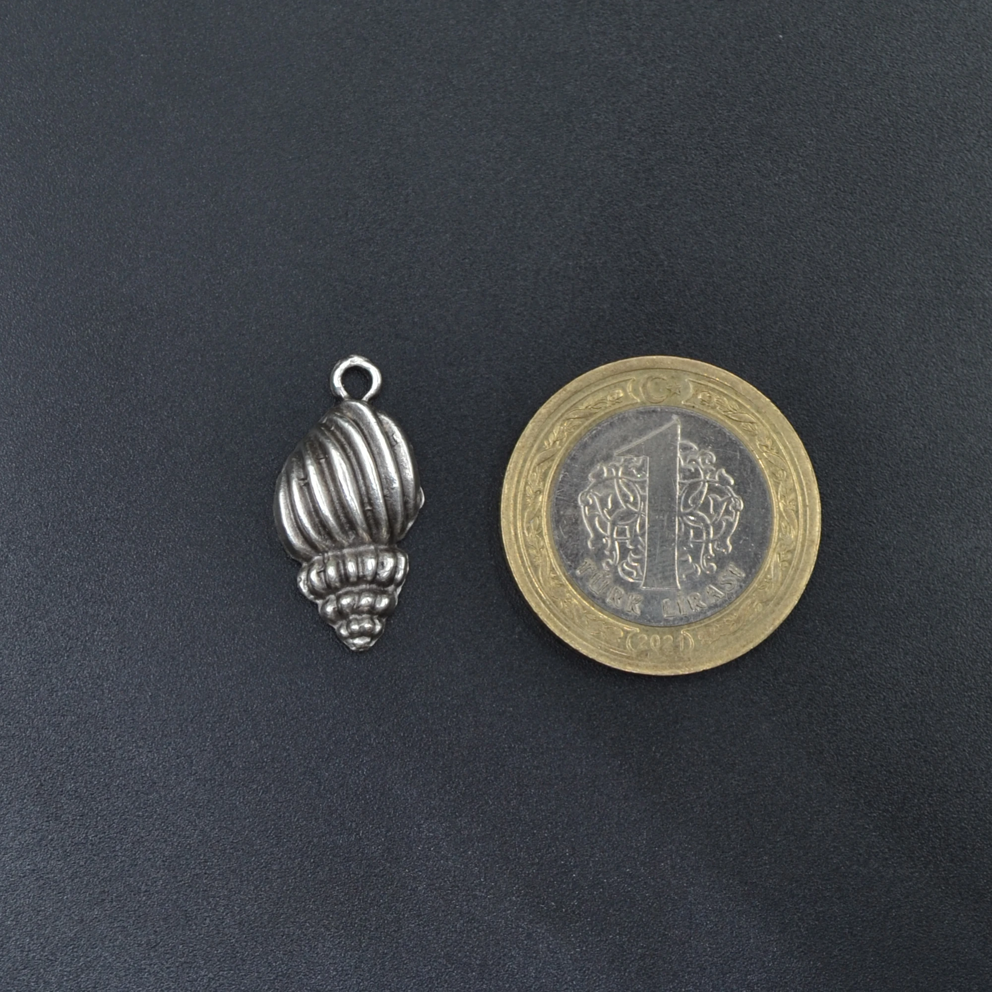 Minimal Deniz Kabuğu Kolye - Gümüş ( Silver ) Renk - 60 cm Deri İp Kolye