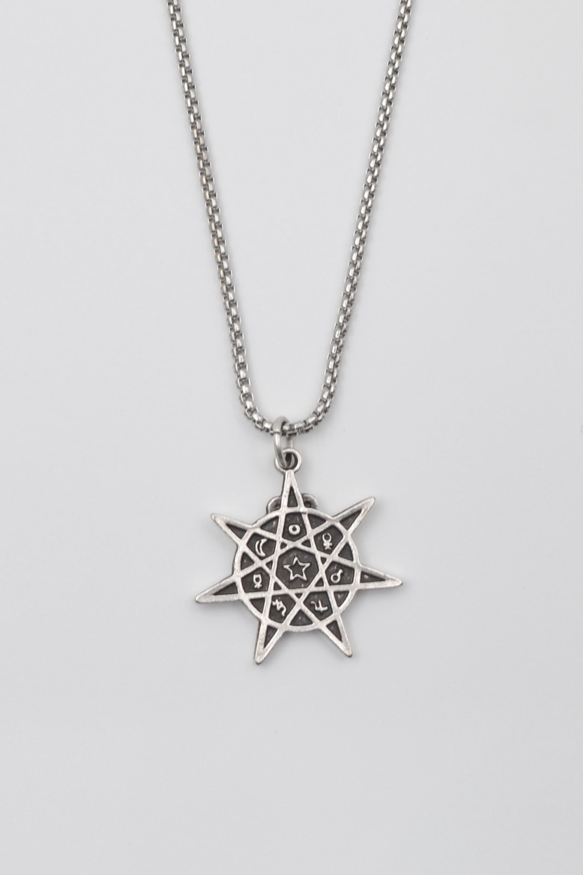 Astroloji 7 Nokta Yıldız Kolye - Gümüş ( Silver ) Renk - 60 cm Örme Zincir Kolye