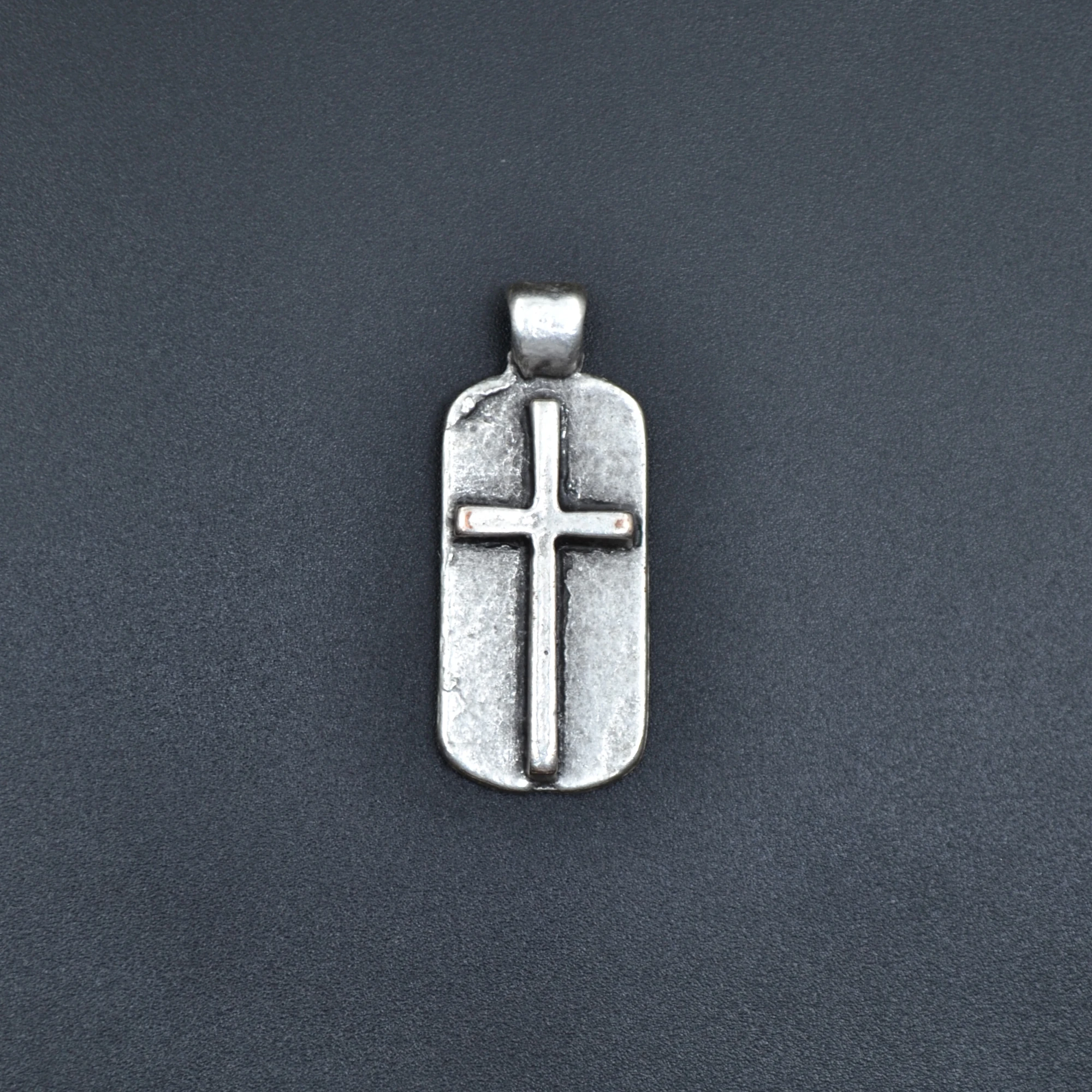 Minimal Haç Künye Kolye - Gümüş ( Silver ) Renk - 60 cm Düz Ezme Zincir Kolye