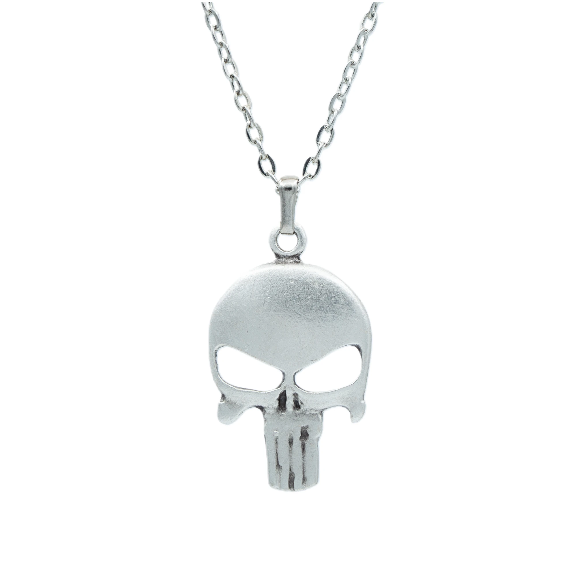 Punisher Cezalandırıcı Kolye - Gümüş ( Silver ) Renk - 60 cm Düz Ezme Zincir Kolye