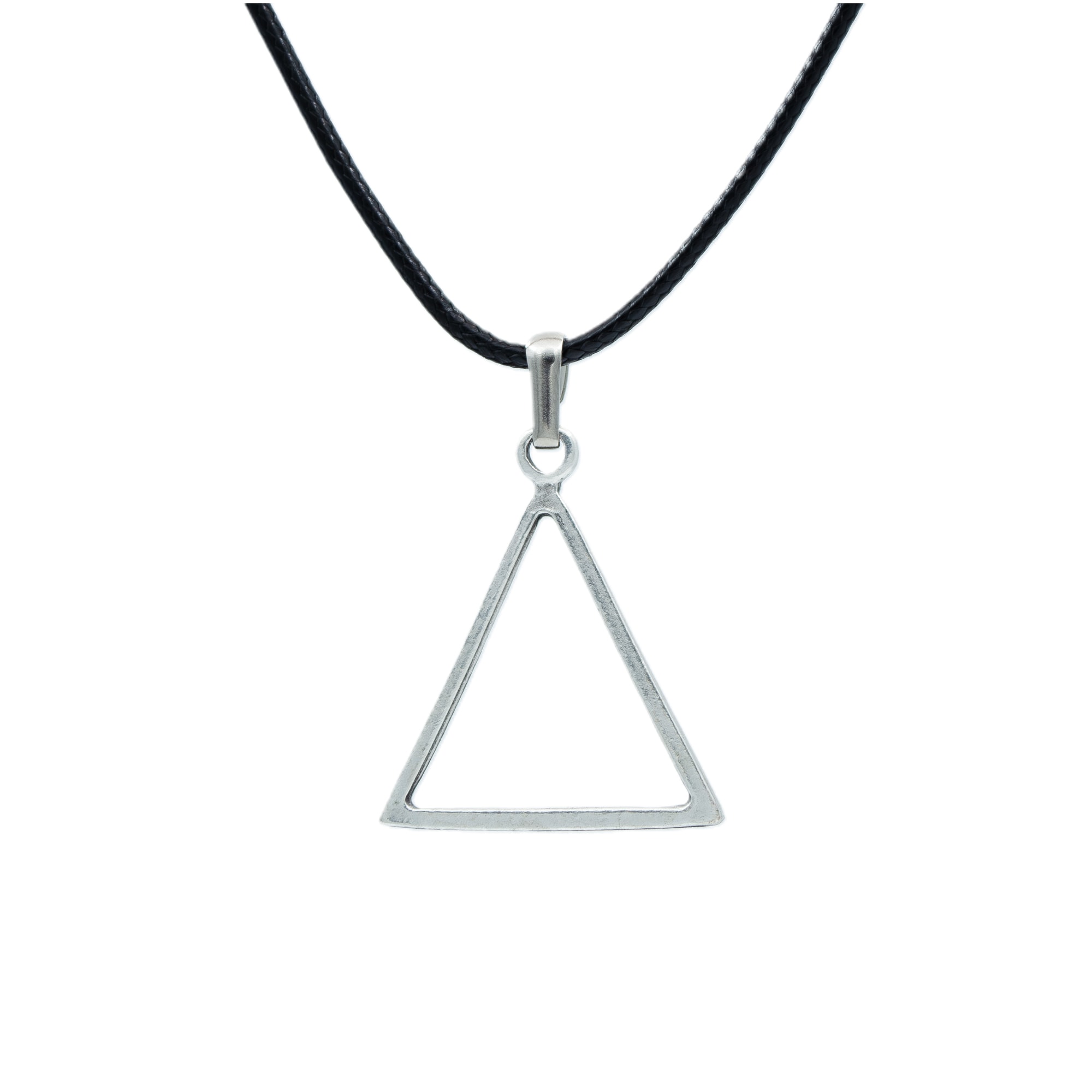 Üçgen Geometrik Kolye - Gümüş ( Silver ) Renk - 60 cm Deri İp Kolye