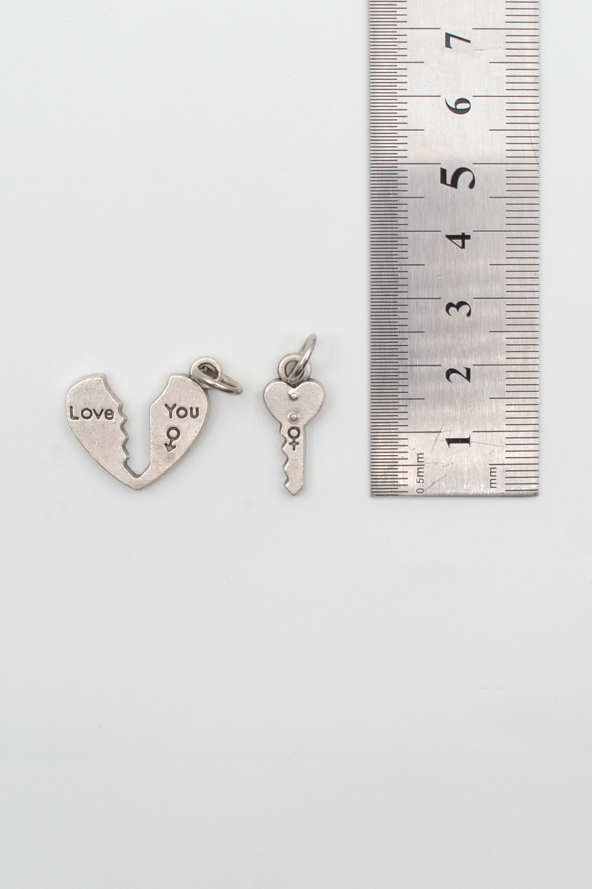 Kalp ve Anahtar 2'li Kolye - Gümüş ( Silver ) Renk - 60 cm Deri İp Kolye