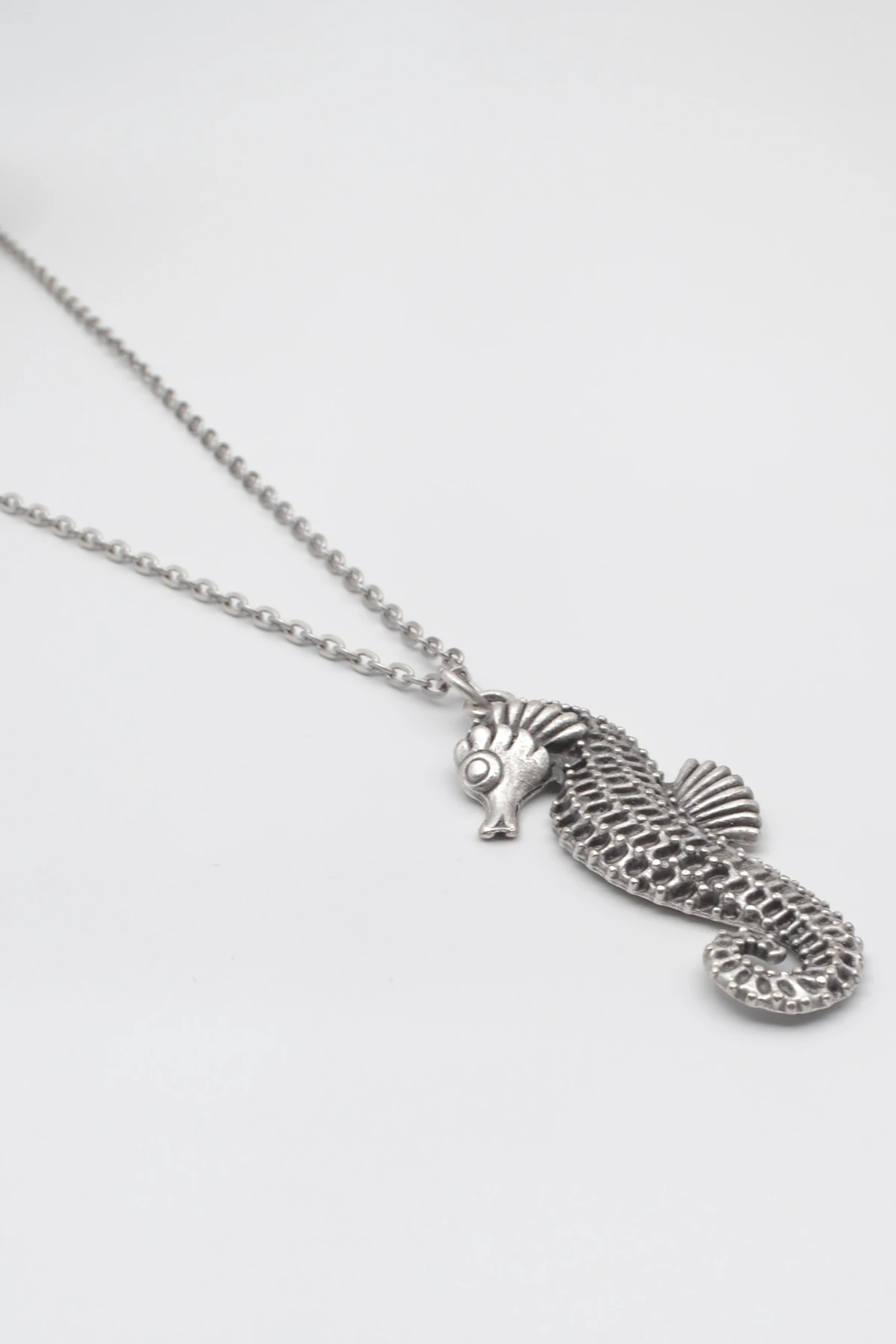 Denizatı Düz Ezme Zincir Kolye - Antik Gümüş Kaplama - Kadın Erkek - 60 cm