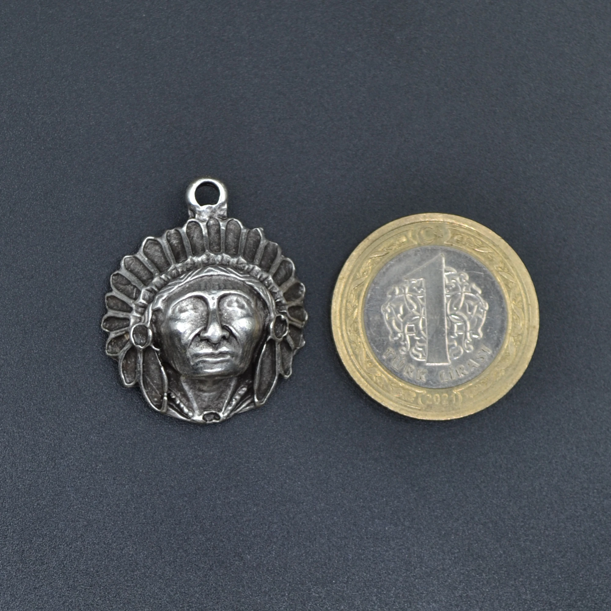 Kızılderili Kolye - Gümüş ( Silver ) Renk - 60 cm Örme Zincir Kolye