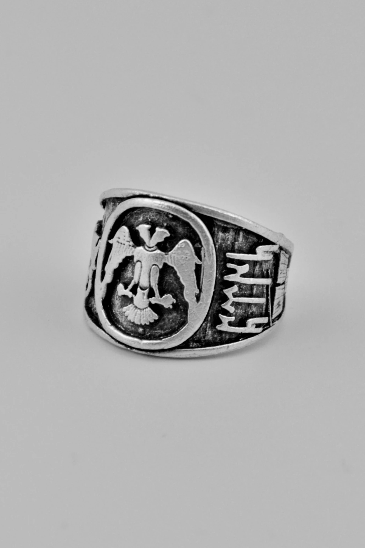 Çift Başlı Kartal Gümüş Kaplama Ayarlamalı Erkek Yüzük