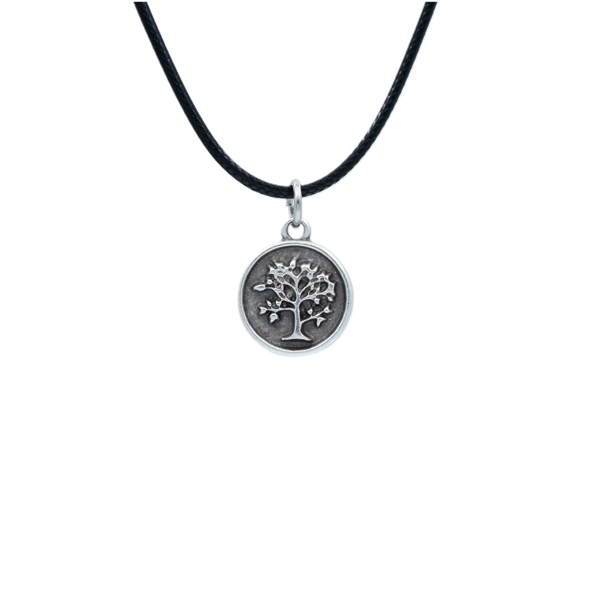 Minimal Hayat Ağacı Kolye - Gümüş ( Silver ) Renk - 60 cm Deri İp Kolye
