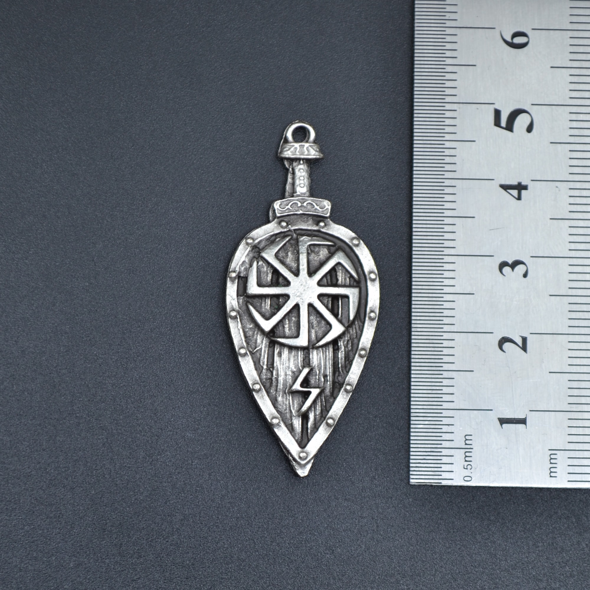 Viking Kolovrat Kalkan Kolye - Gümüş ( Silver ) Renk - 60 cm Düz Ezme Zincir Kolye