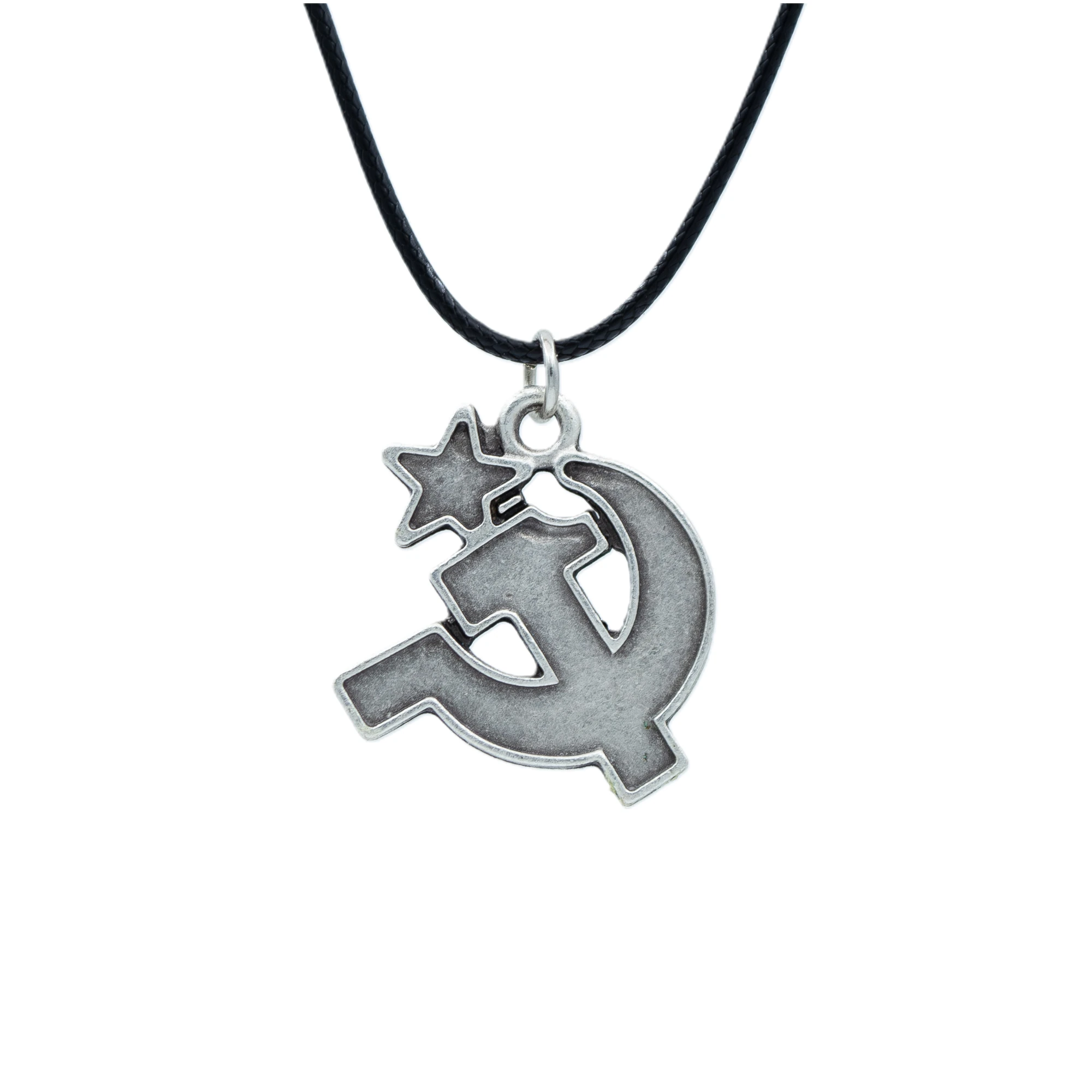 Orak ve Çekiç Kolye - Gümüş ( Silver ) Renk - 60 cm Deri İp Kolye