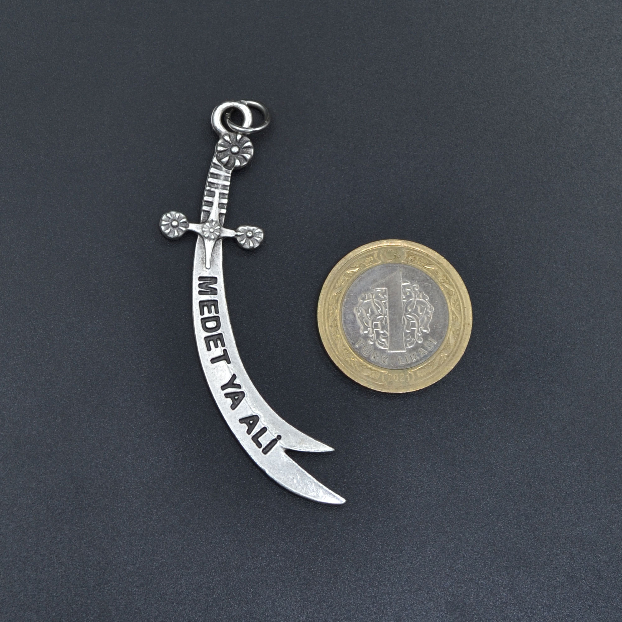 Zülfikar Kılıcı Kolye - Gümüş ( Silver Renk ) - 60 cm Düz Ezme Zincir