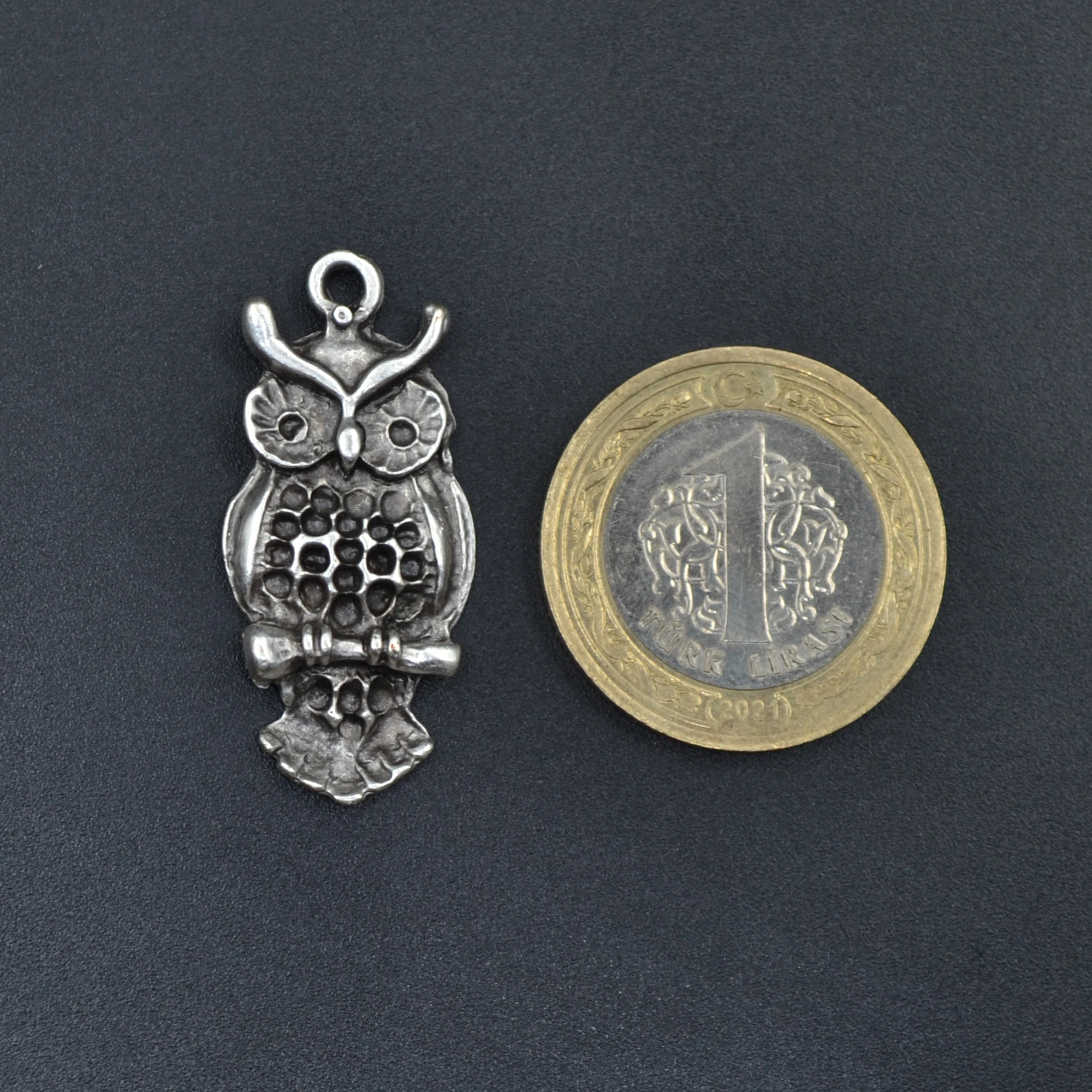 Minimal Baykuş Kolye Ucu - Gümüş ( Silver ) Renk