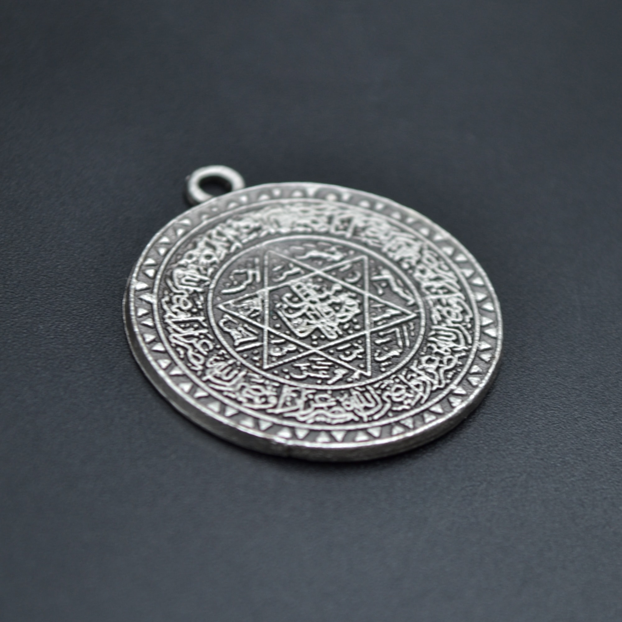 Hz Süleyman Tılsım Mührü Kolye - Gümüş ( Silver ) Renk - 60 cm Deri İp Kolye