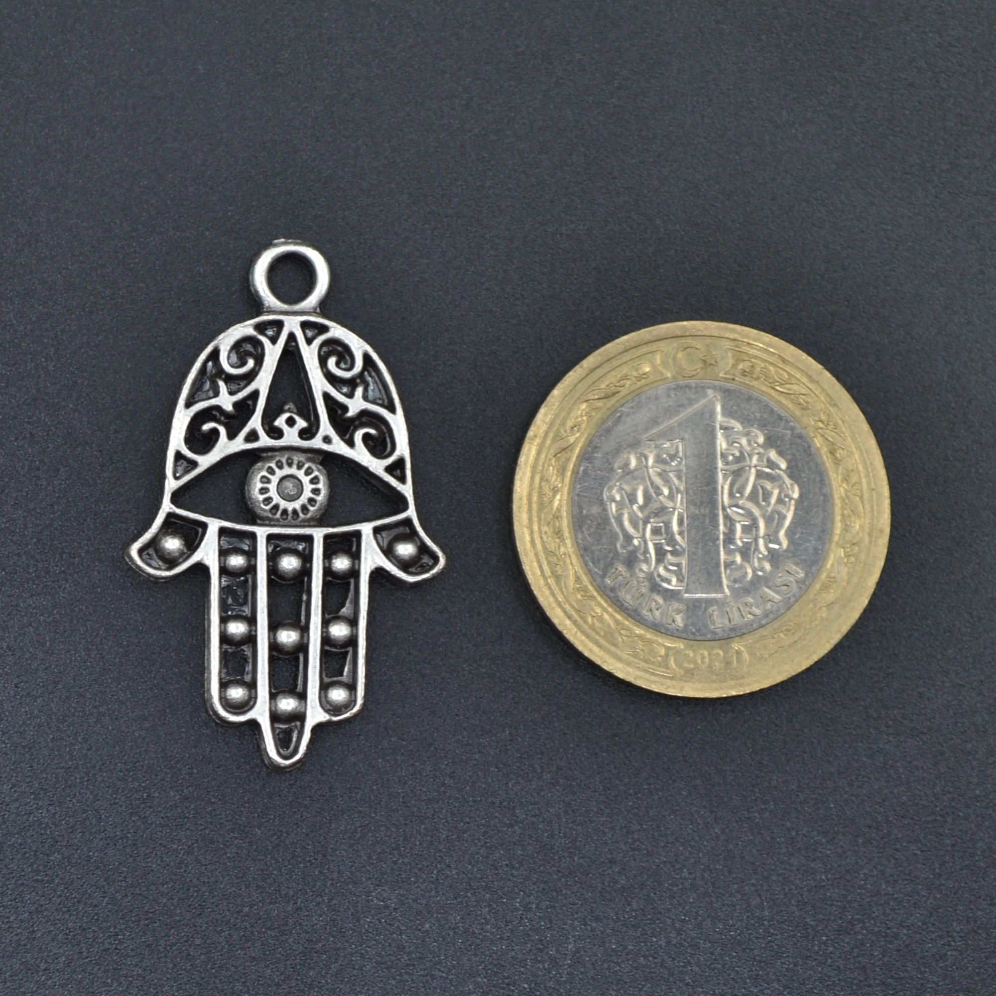 Fatma Ana Eli Kolye - Gümüş ( Silver ) Renk - 60 cm Örme Zincir Kolye