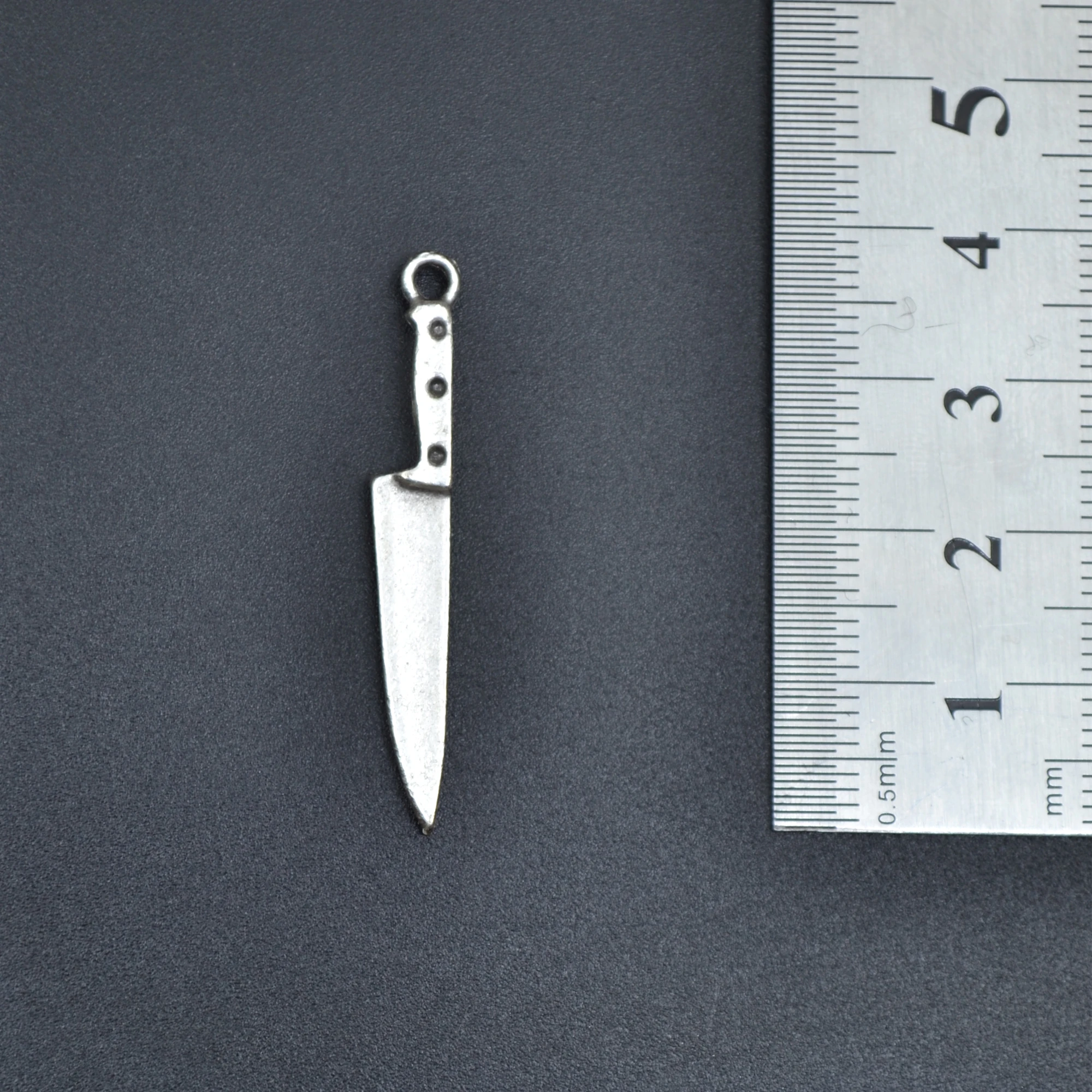 Gastronomi - Bıçak Kolye - Gümüş ( Silver ) Renk - 60 cm Deri İp Kolye