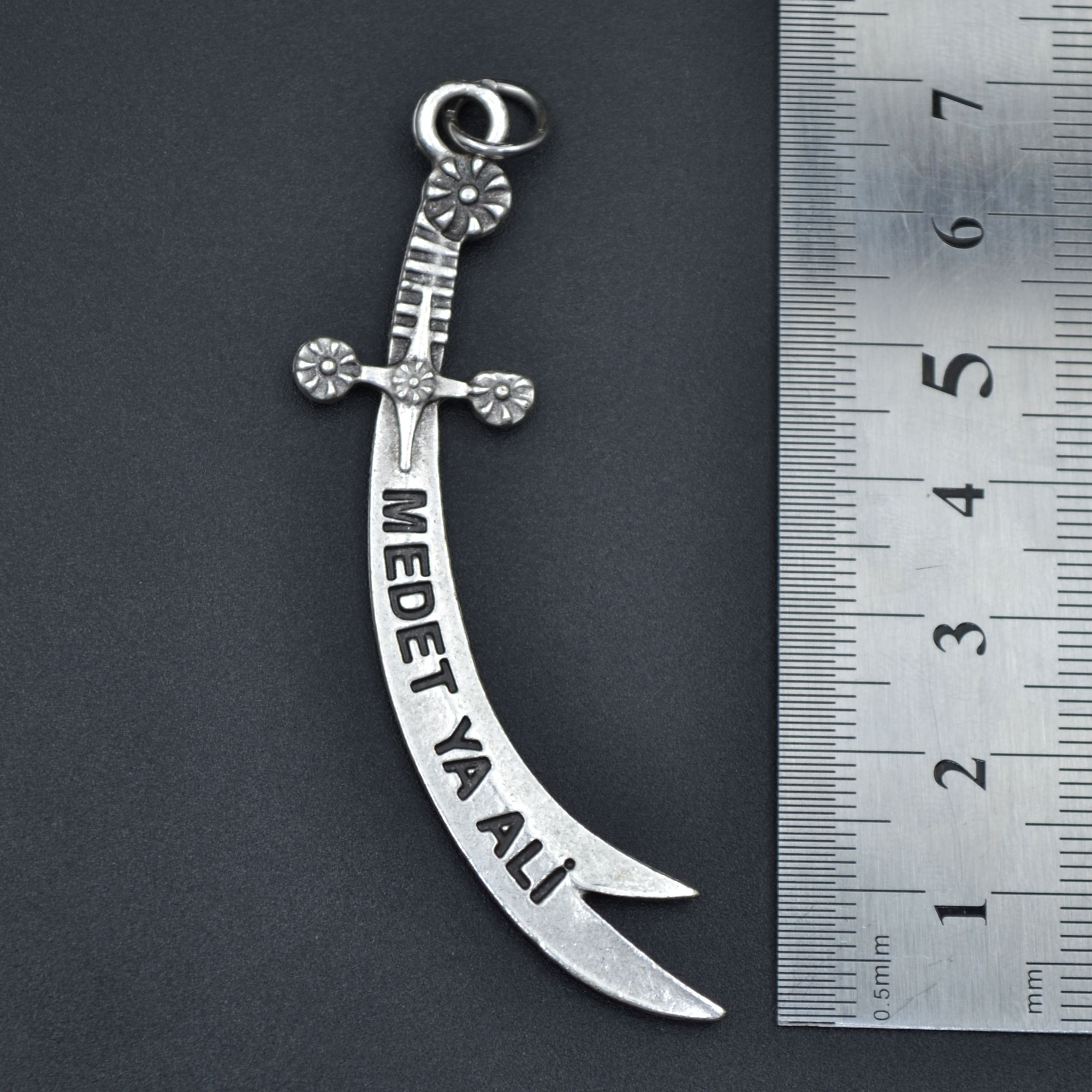 Zülfikar Kılıcı Kolye - Gümüş ( Silver Renk ) - 60 cm Düz Ezme Zincir