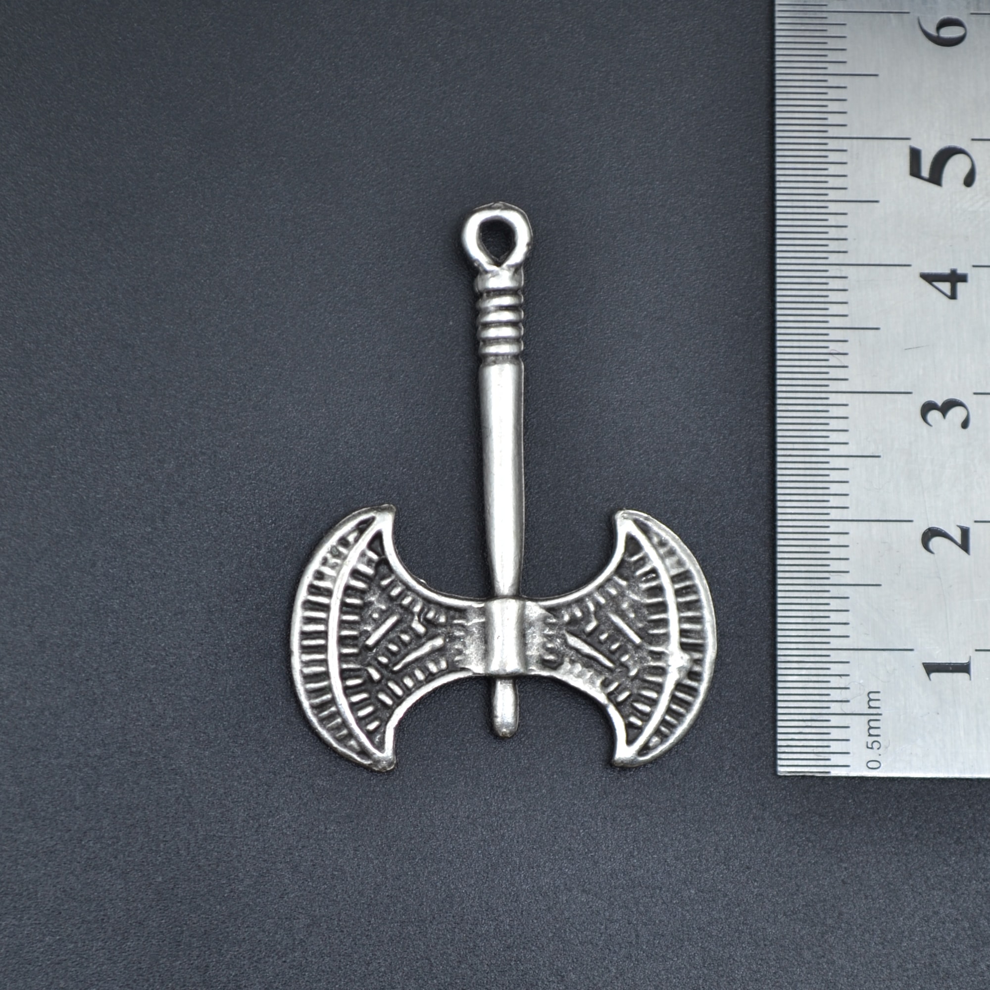 Çift Taraflı Balta Kolye - Gümüş ( Silver ) Renk - 60 cm Düz Ezme Zincir Kolye