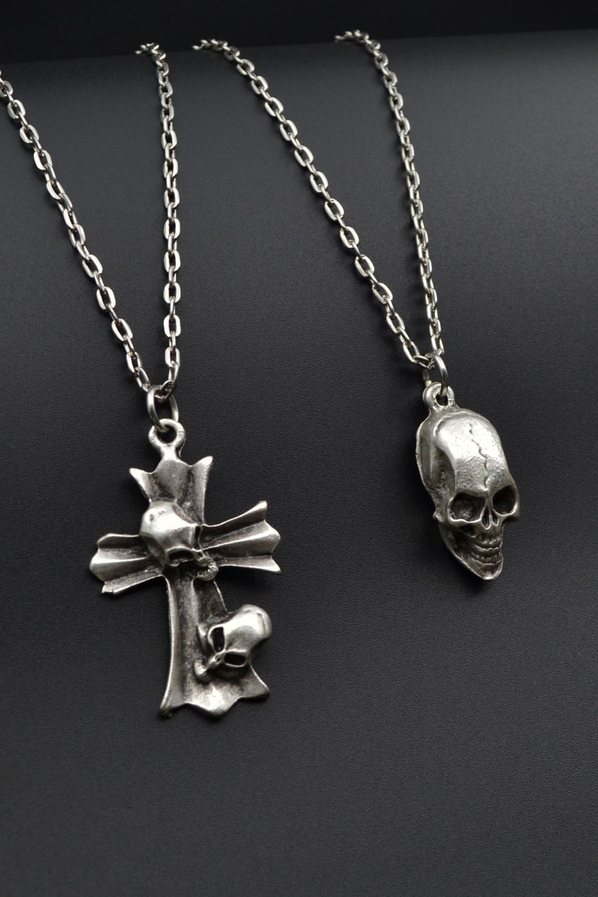 2'li Kuru Kafa Haç Kuru Kafa Erkek Kadın Kolye Seti