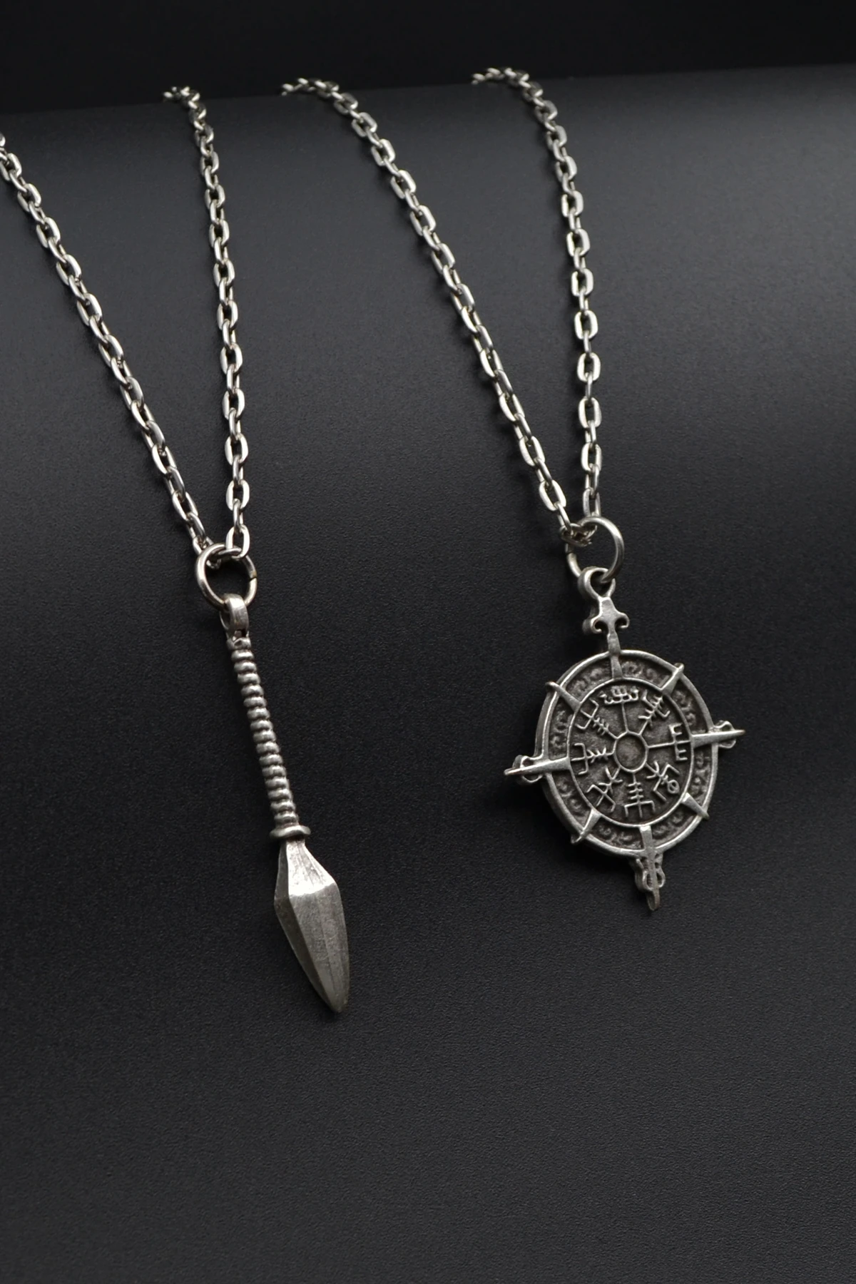 2'li Viking Pusula - Mızrak Erkek Kadın Kolye Seti