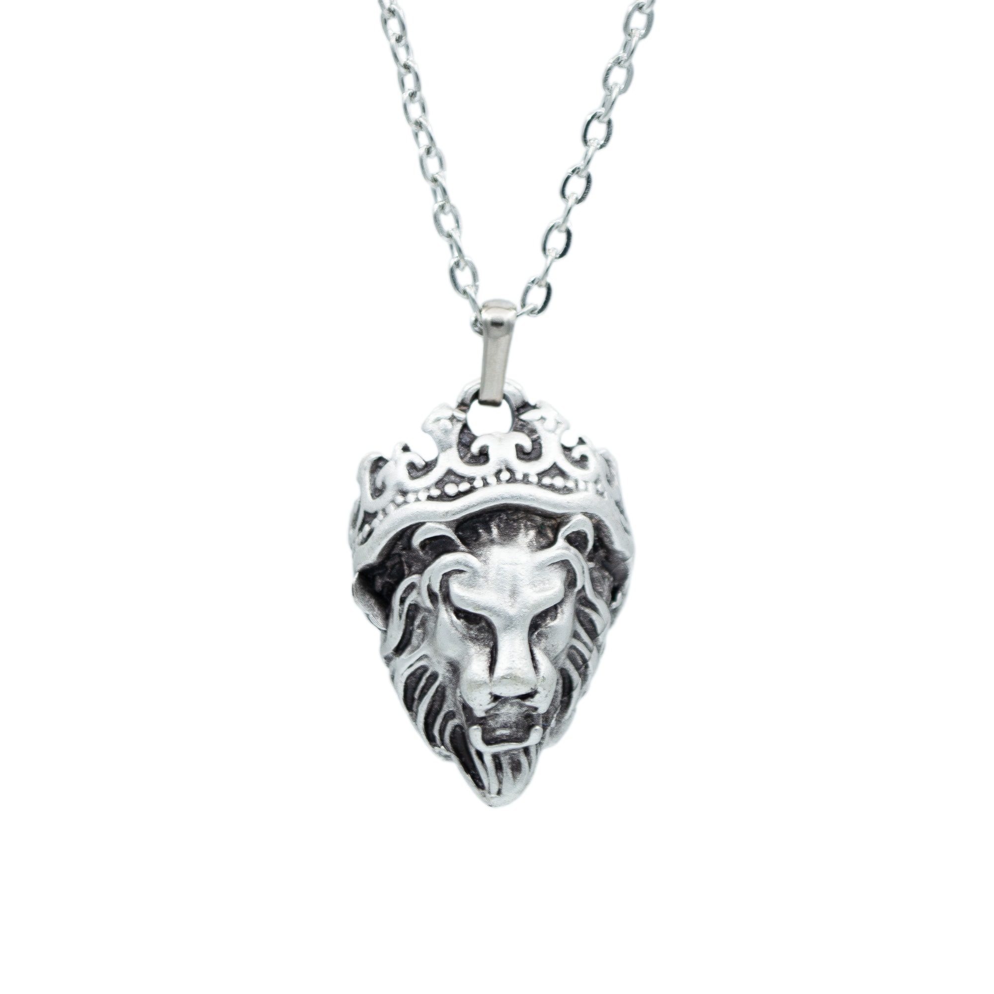 Aslan Kral Kolye - Gümüş ( Silver ) Renk - 60 cm Düz Ezme Zincir Kolye