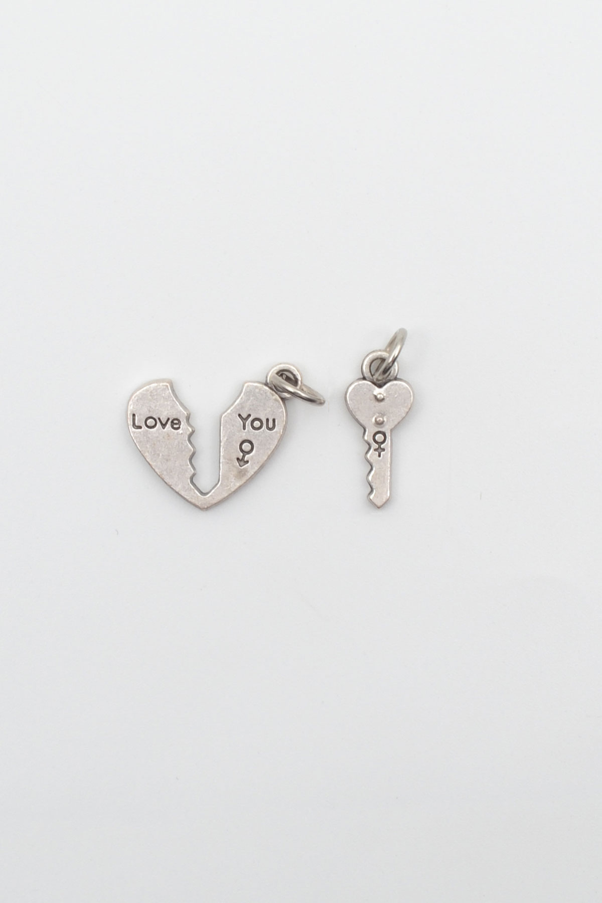 Kalp ve Anahtar 2'li Kolye - Gümüş ( Silver ) Renk - 60 cm Deri İp Kolye