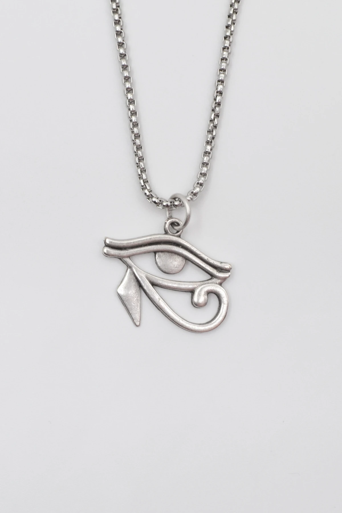 Ra'nın Gözü - Horus'un Gözü Örme Zincir Kolye - Antik Gümüş Kaplama - Kadın Erkek - 60 cm